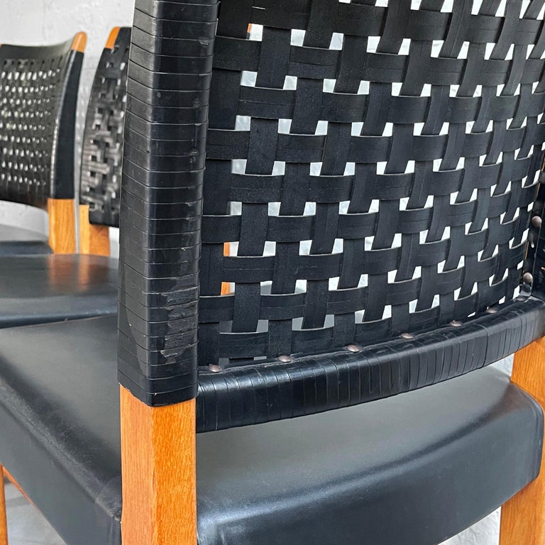 Swedish MidCentury Modern Black Woven Leather Dining Chairs For Sale