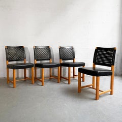 Swedish Mid-Century Modern Black Woven Leather Dining Chairs