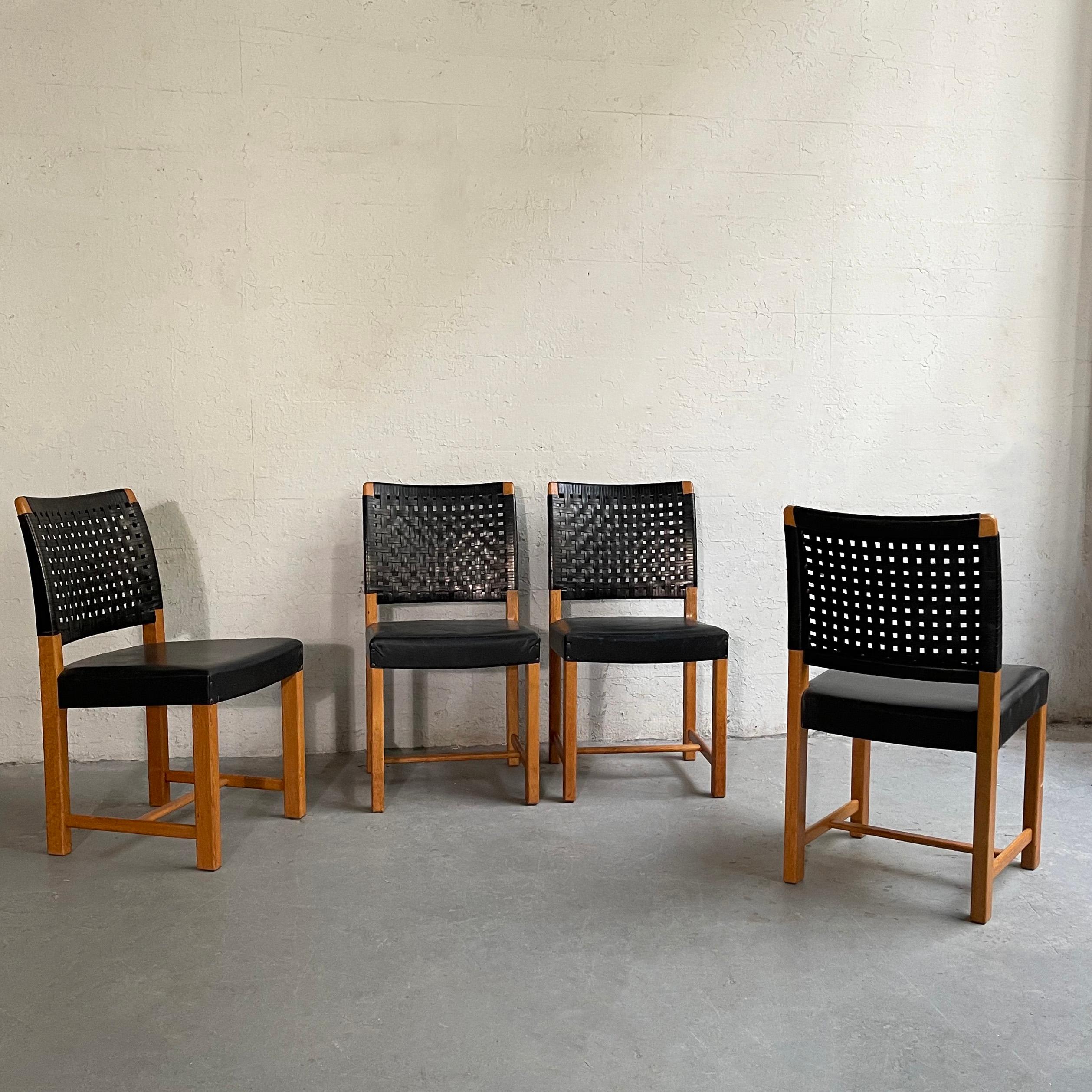woven black leather dining chair