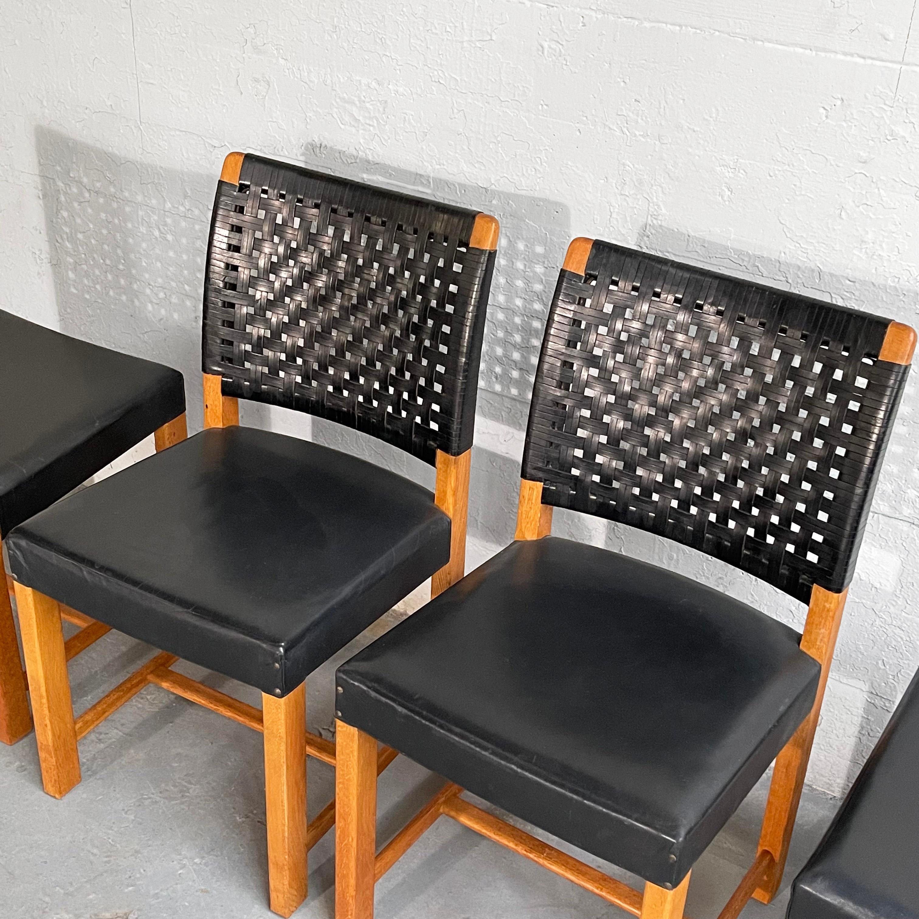 Scandinavian Modern Swedish Mid-Century Modern Black Woven Leather Dining Chairs For Sale