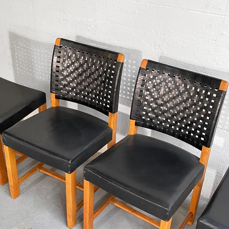 Swedish MidCentury Modern Black Woven Leather Dining Chairs For Sale