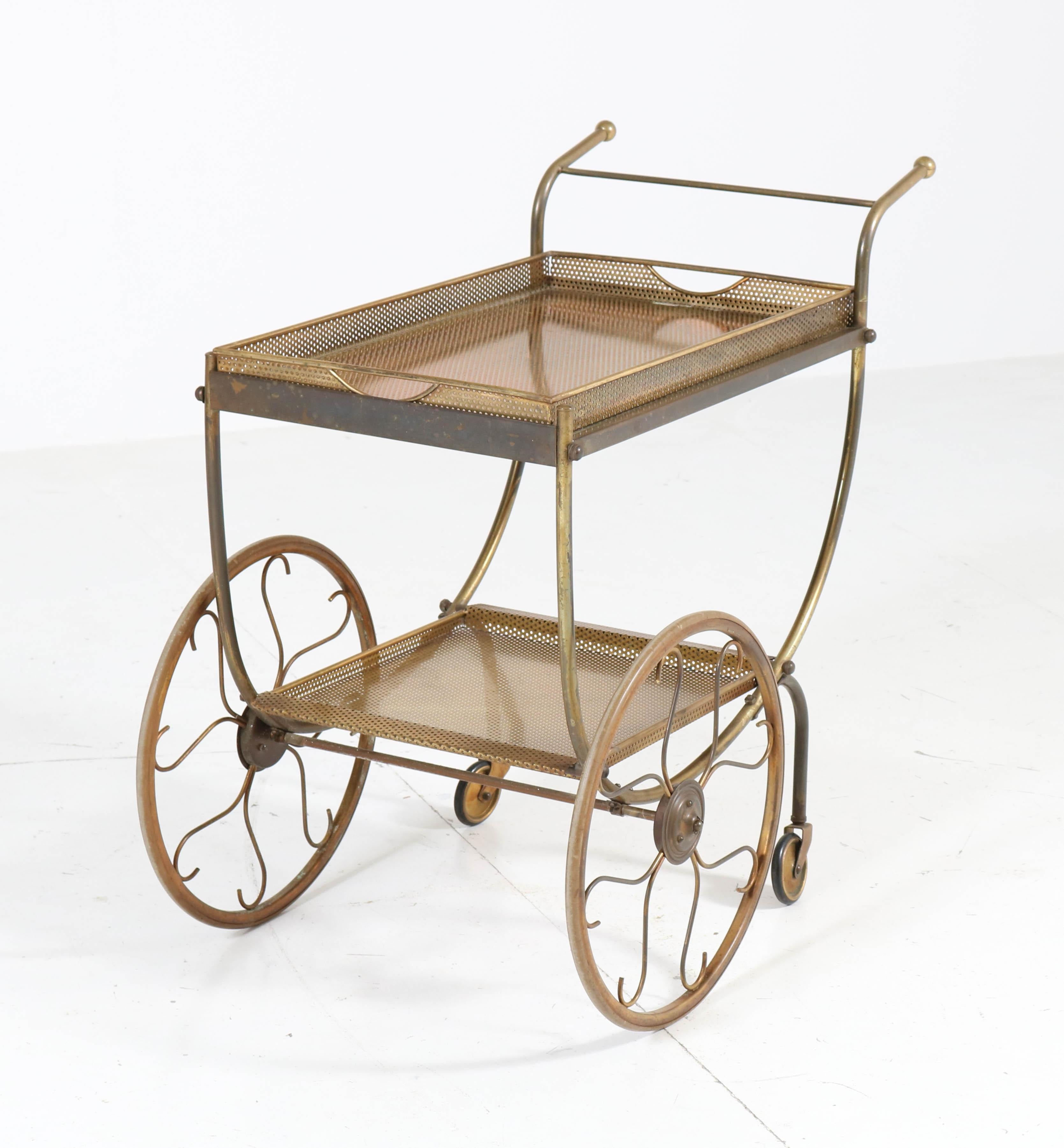Swedish Mid-Century Modern Brass Bar Cart or Tea Trolley by Svenskt Tenn, 1950s 1