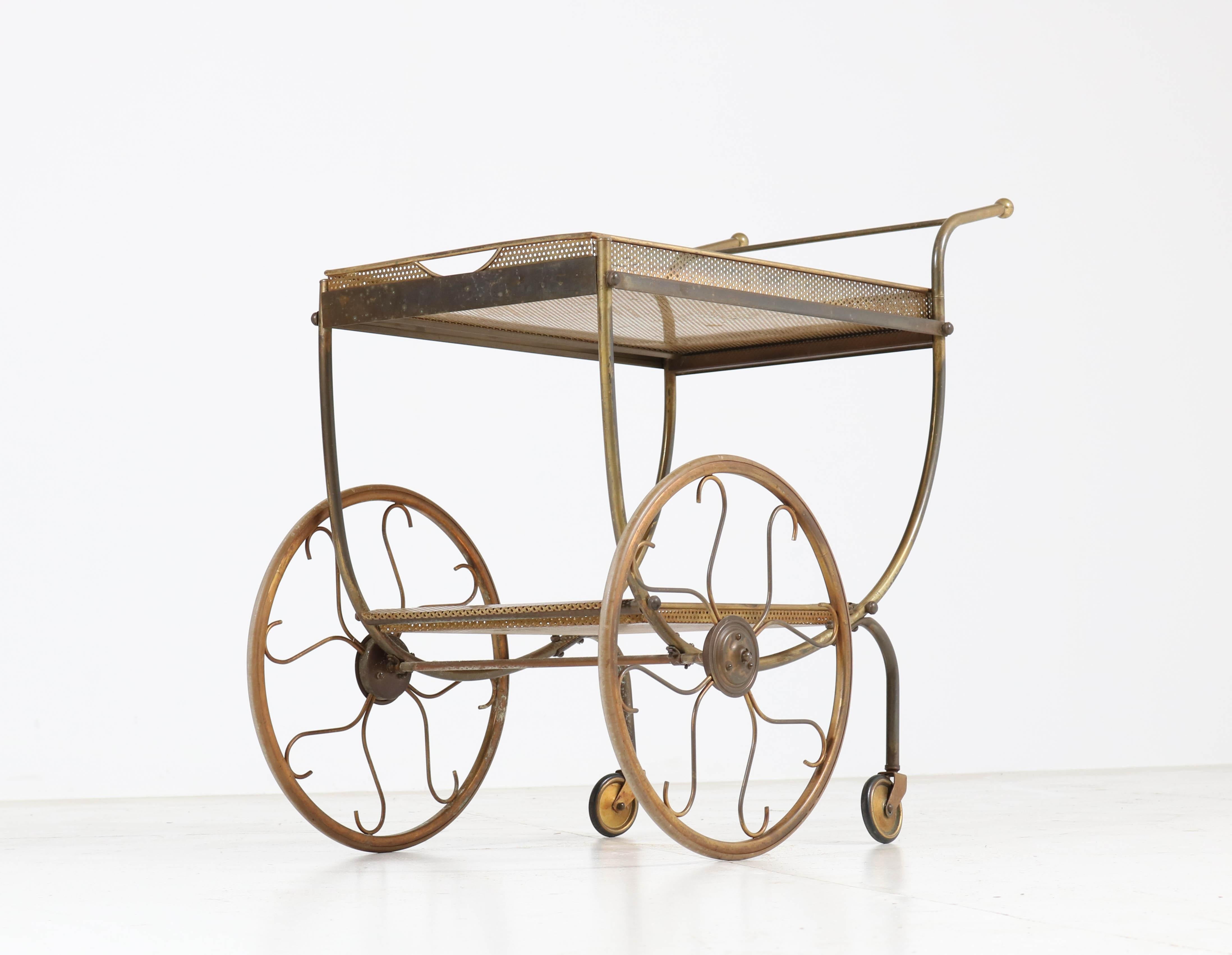 Swedish Mid-Century Modern Brass Bar Cart or Tea Trolley by Svenskt Tenn, 1950s 2