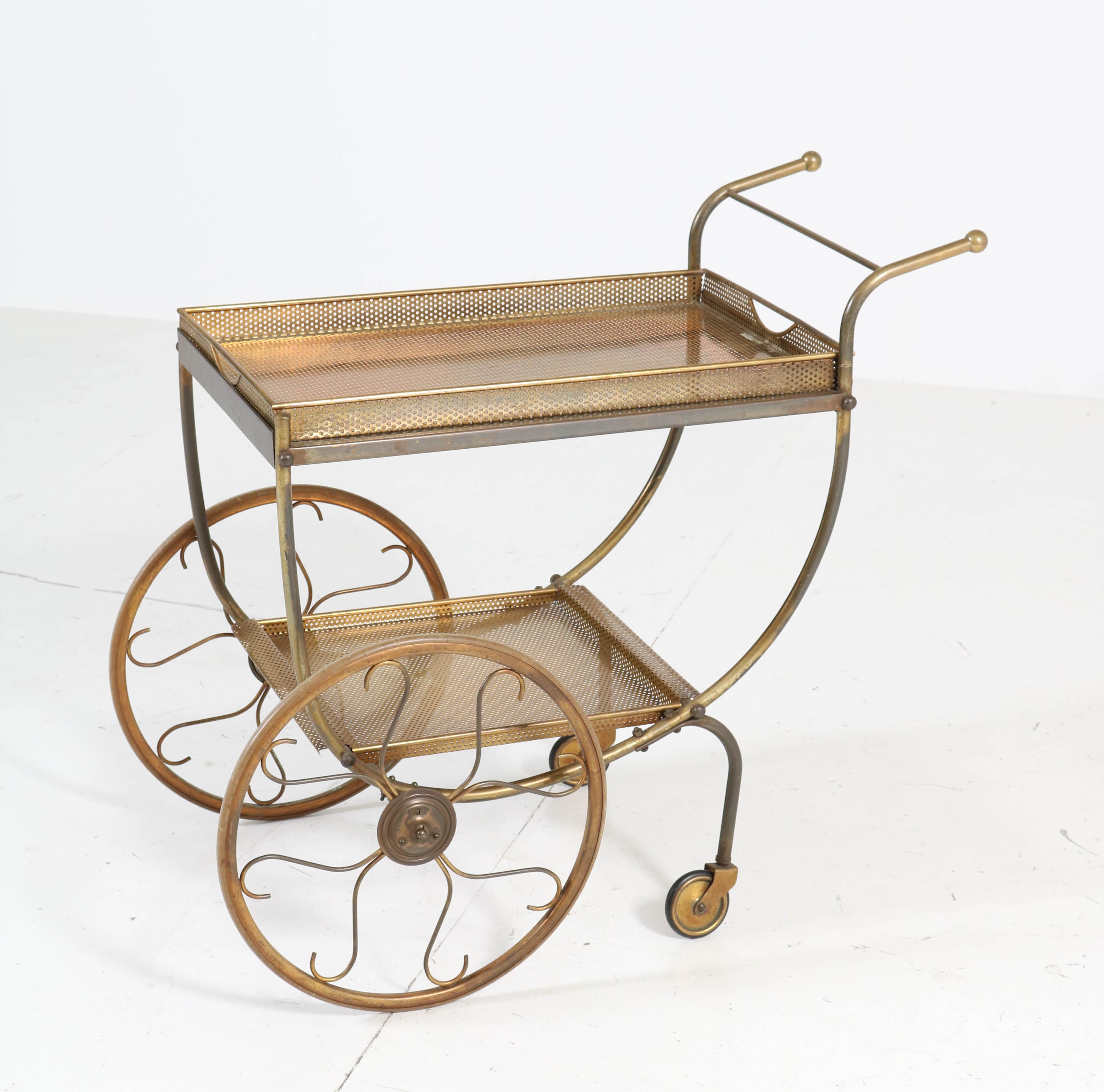 Swedish Mid-Century Modern Brass Bar Cart or Tea Trolley by Svenskt Tenn, 1950s 3