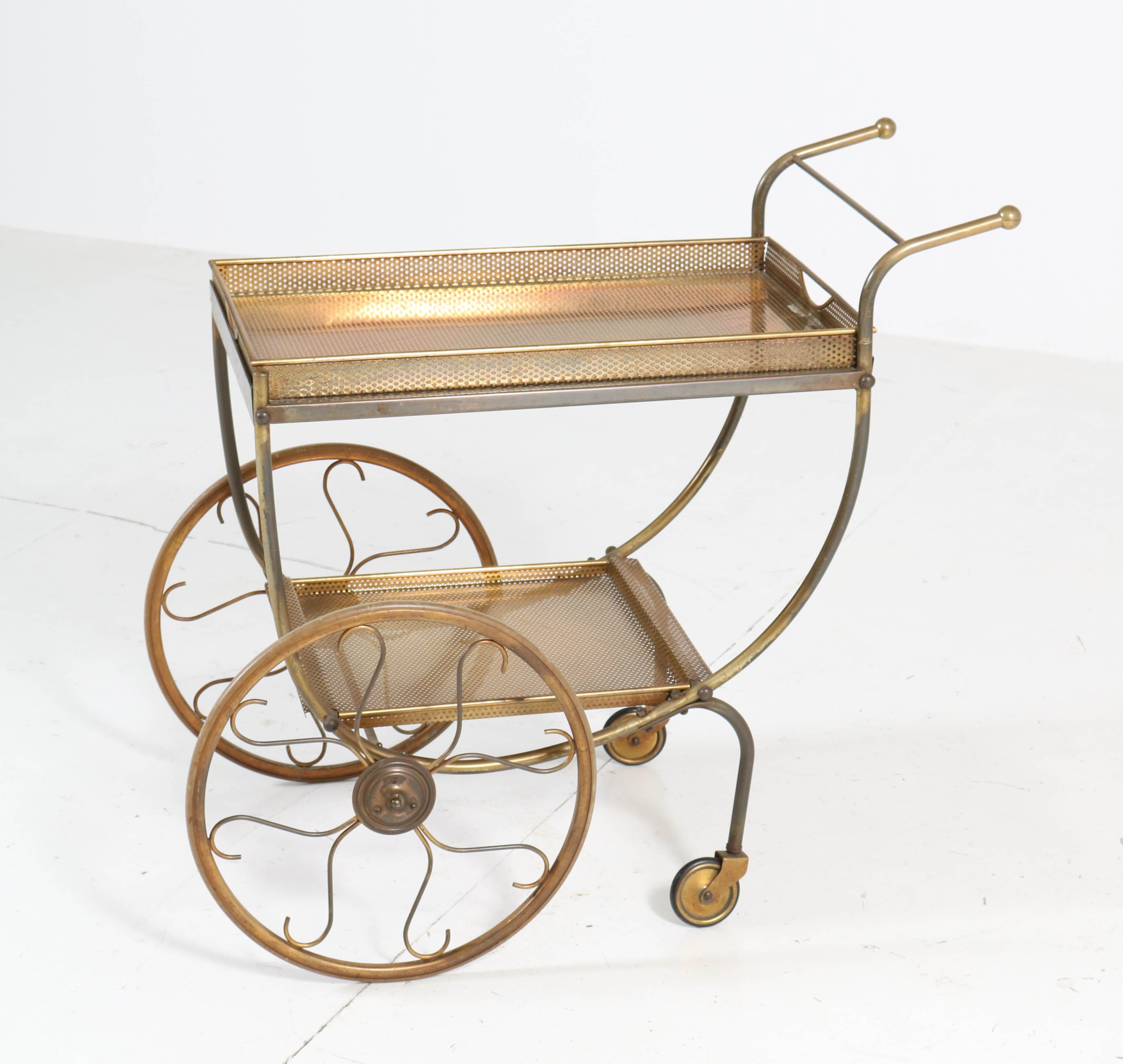 Swedish Mid-Century Modern Brass Bar Cart or Tea Trolley by Svenskt Tenn, 1950s 4