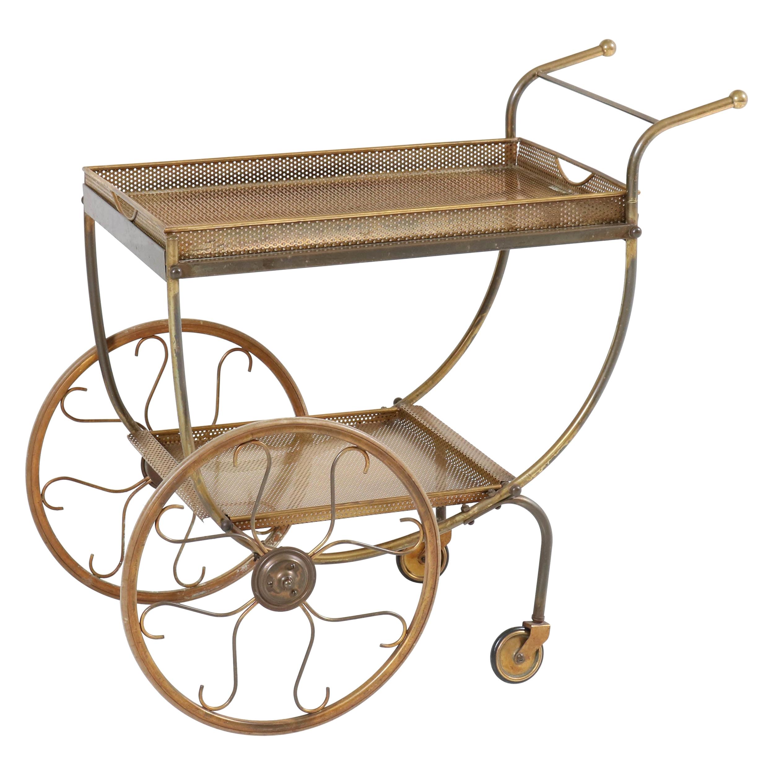 Swedish Mid-Century Modern Brass Bar Cart or Tea Trolley by Svenskt Tenn, 1950s