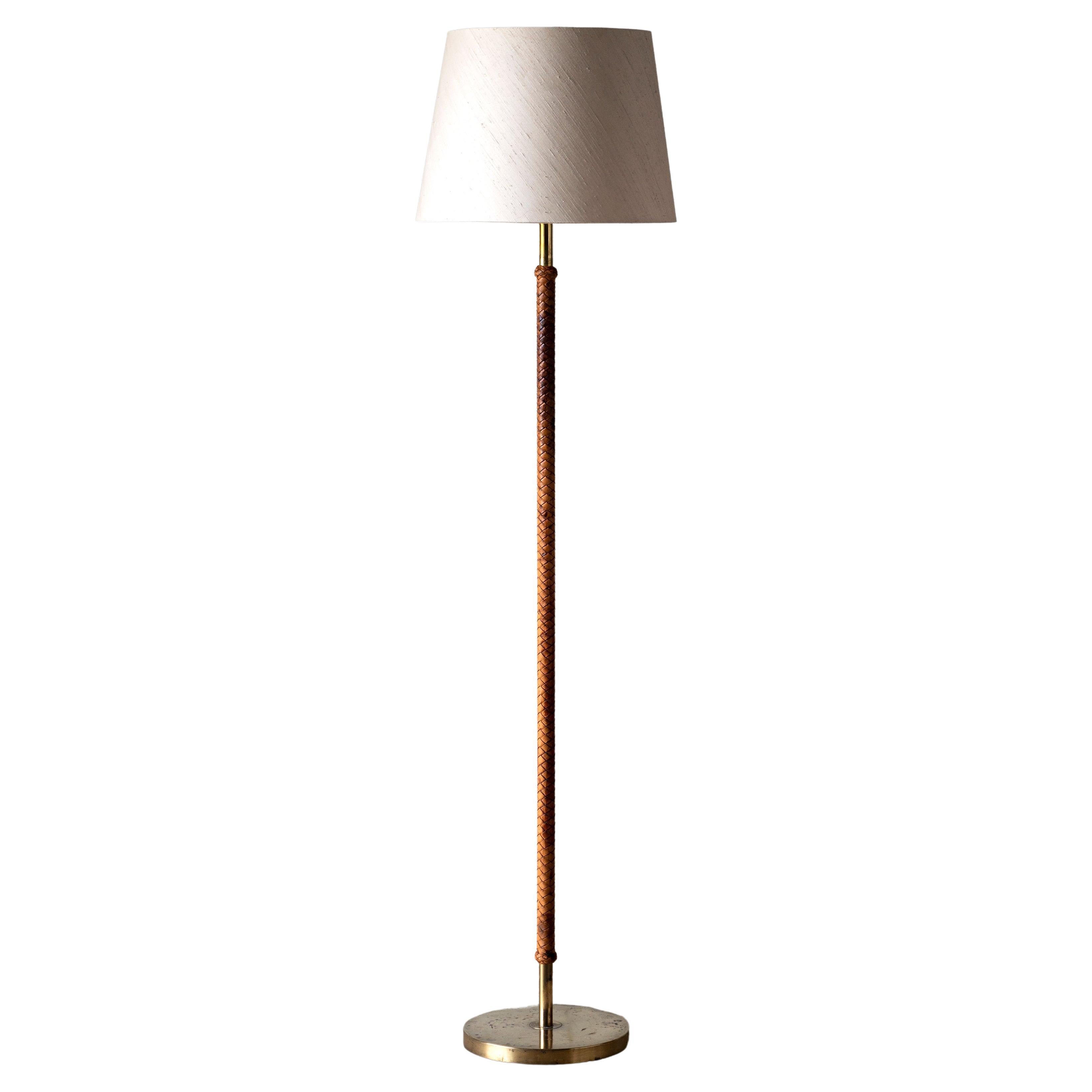 Swedish Mid-Century Modern Brass & Leather Floor Lamp
