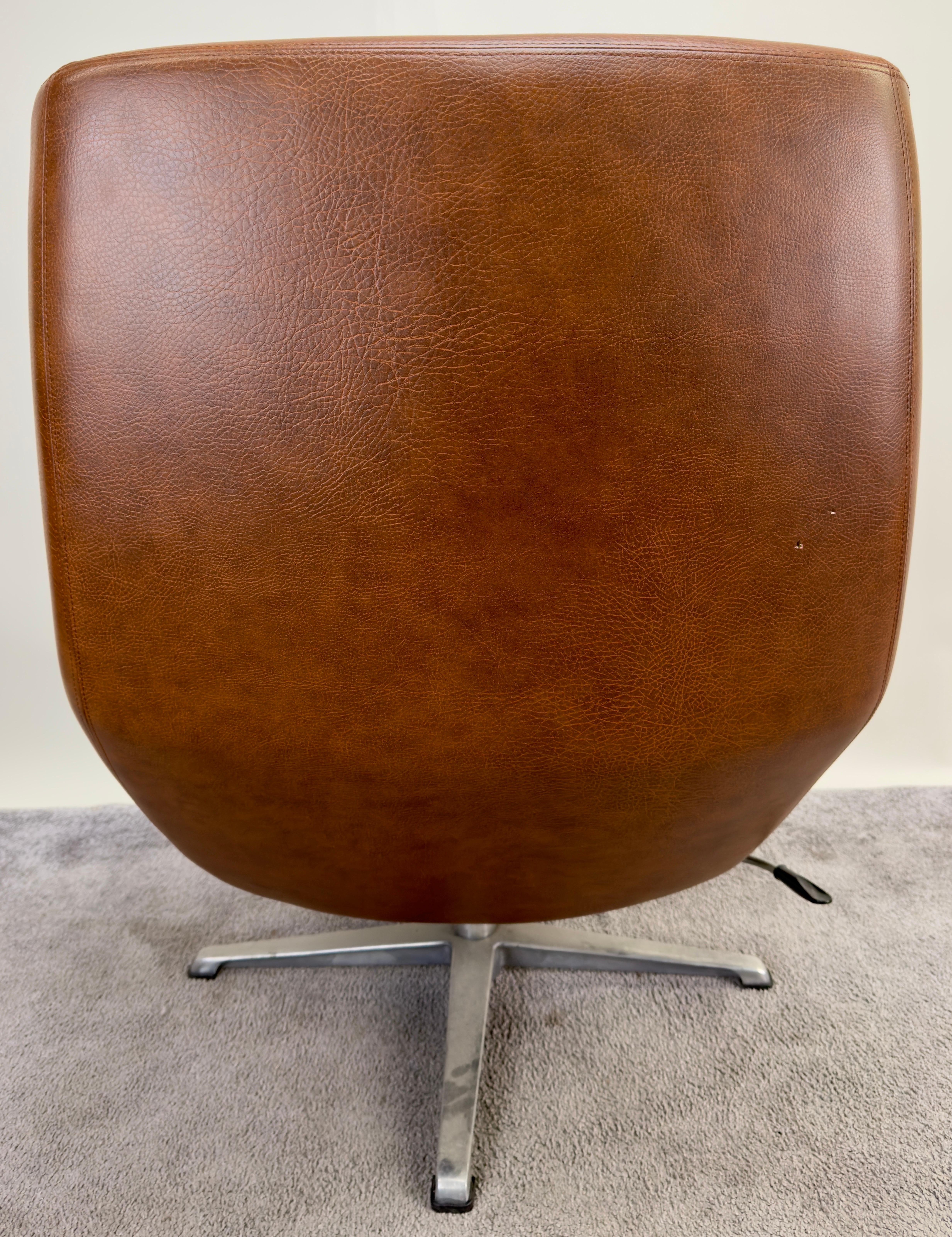 Swedish Mid Century Modern Brown Faux Leather Lounge Chair & Ottoman For Sale 1