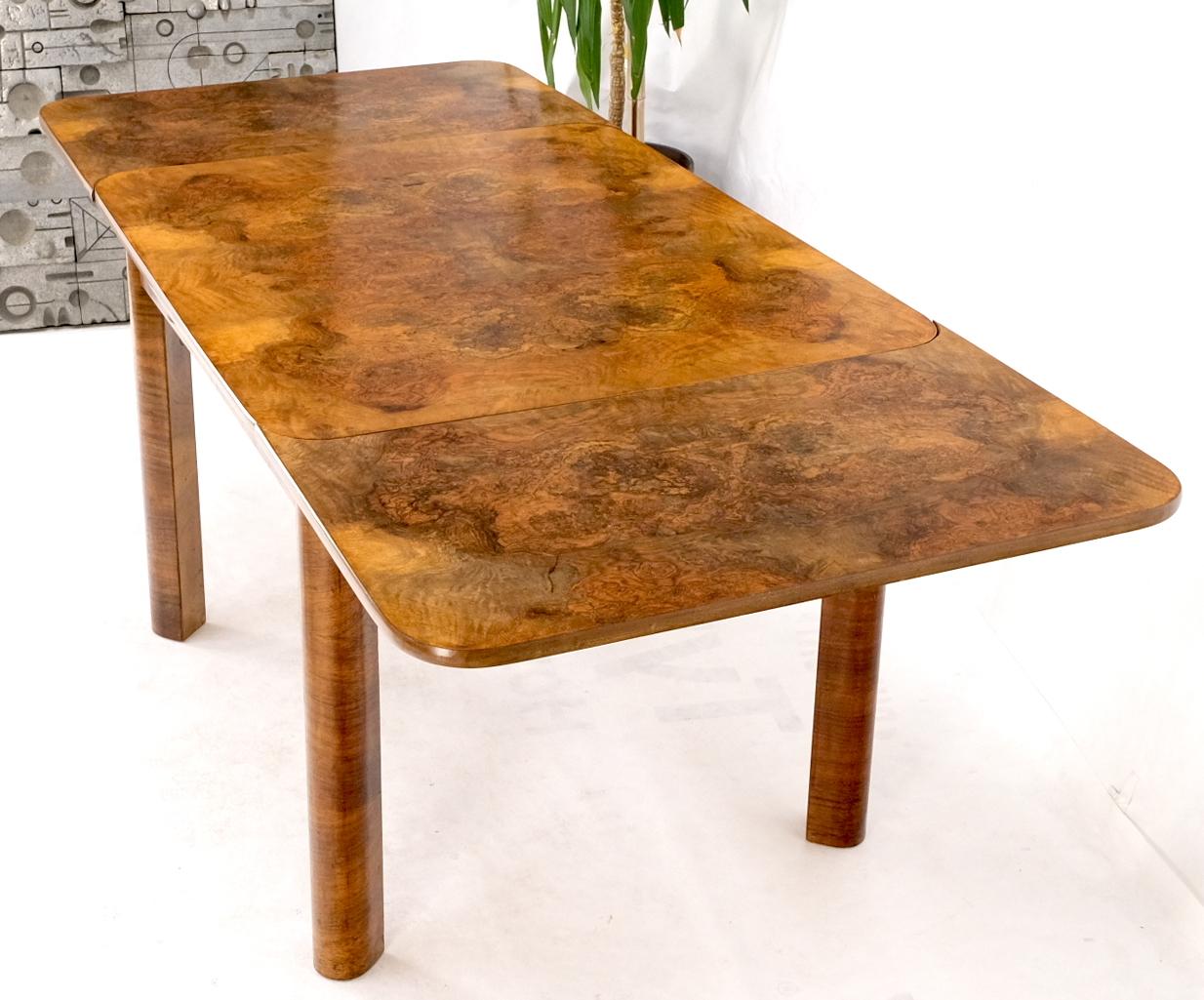 Swedish Mid-Century Modern Burl Wood Refectory Extending Dining Dinette Table For Sale 1