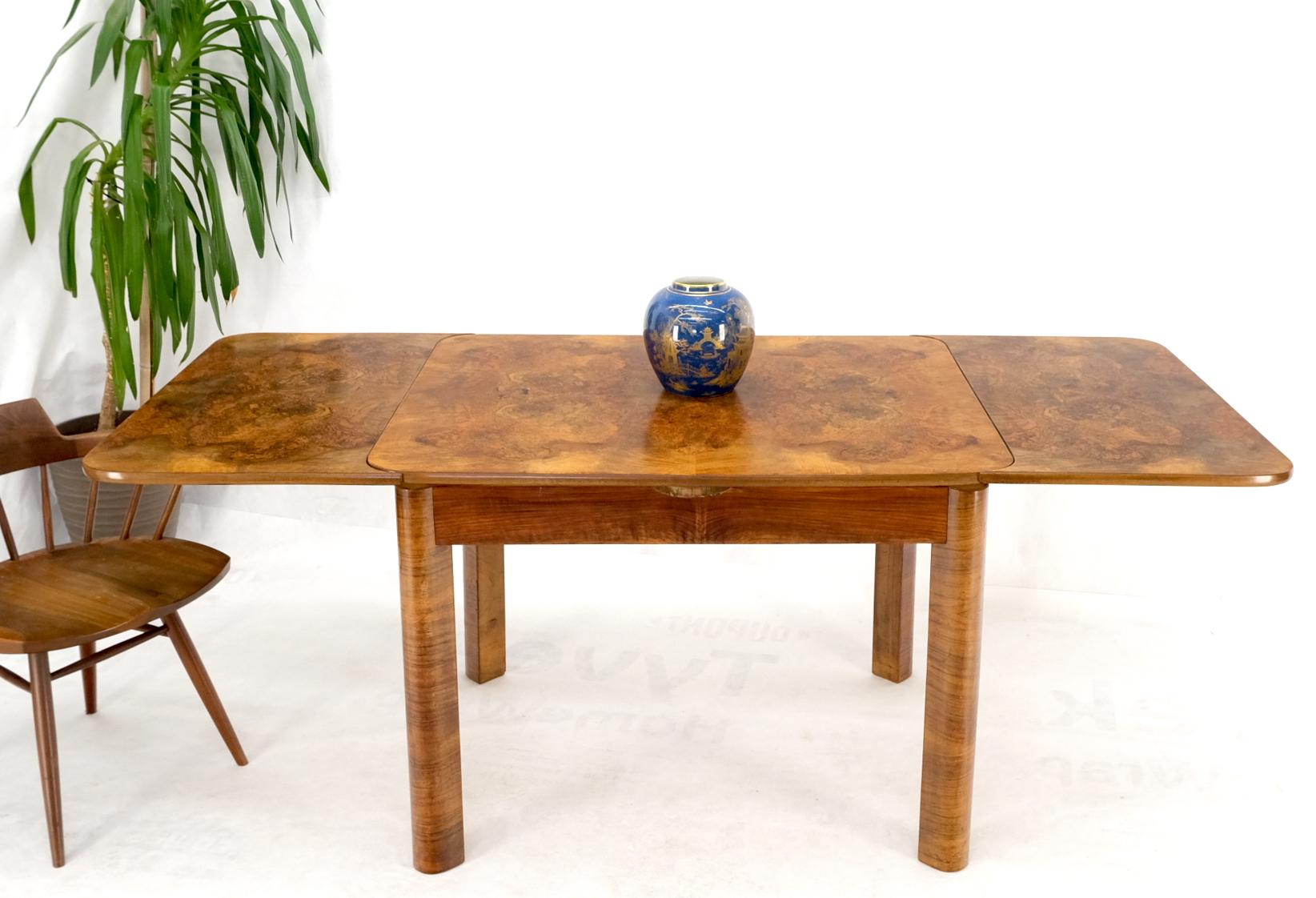 Swedish Mid-Century Modern Burl Wood Refectory Extending Dining Dinette Table For Sale 2