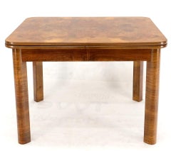 Swedish Mid-Century Modern Burl Wood Refectory Extending Dining Dinette Table