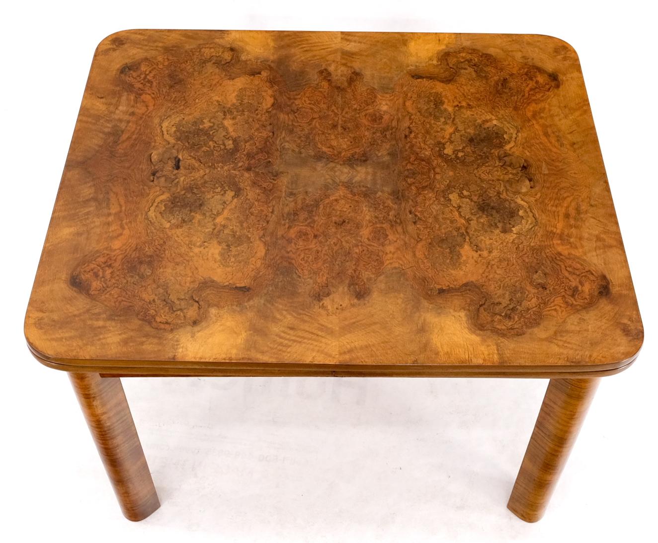 Swedish Mid-Century Modern Burl Wood Refectory Extending Dining Dinette Table In Good Condition For Sale In Rockaway, NJ