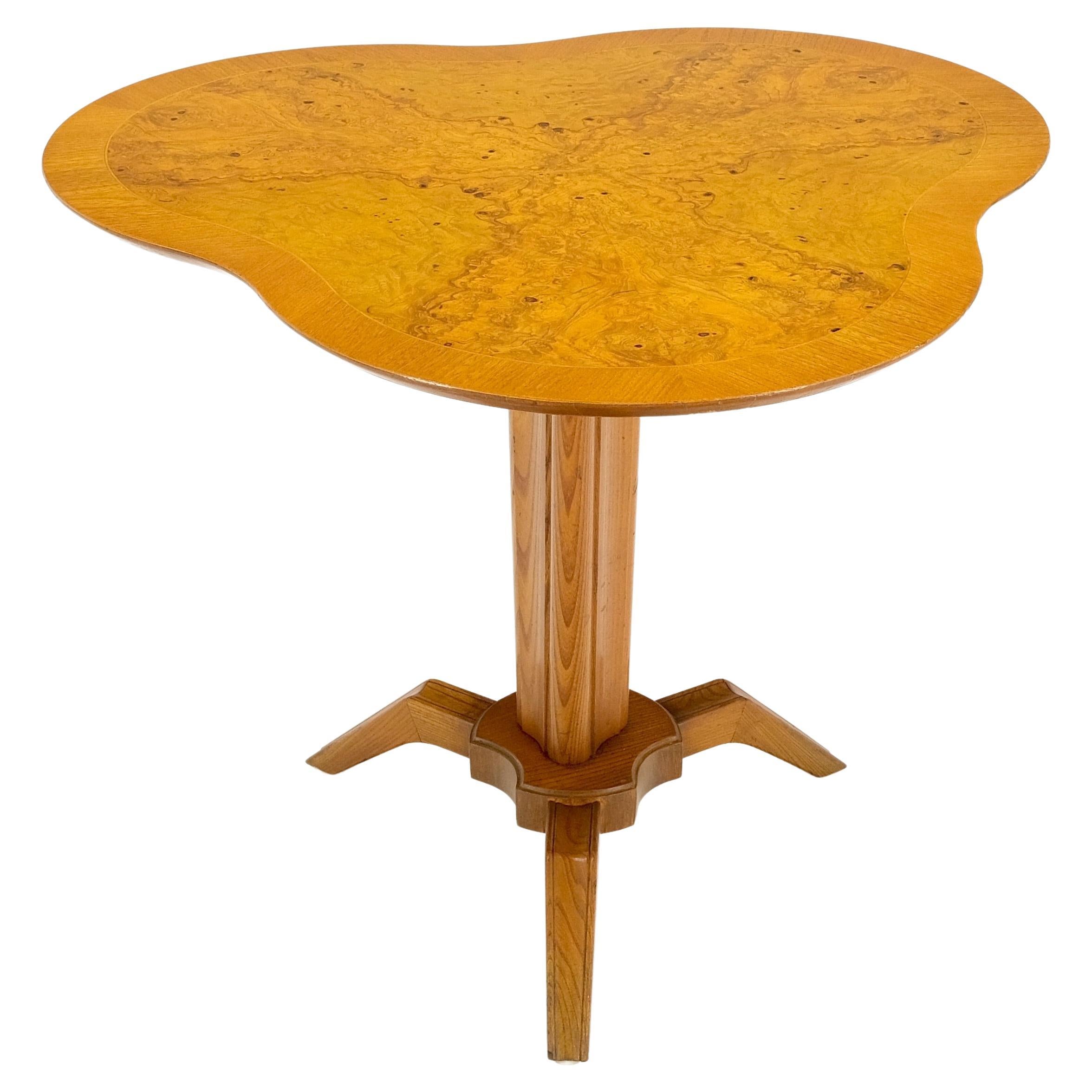 Lacquered Swedish Mid-Century Modern Burl Wood Tri Legged Side End Table Stand 1949 Mint! For Sale