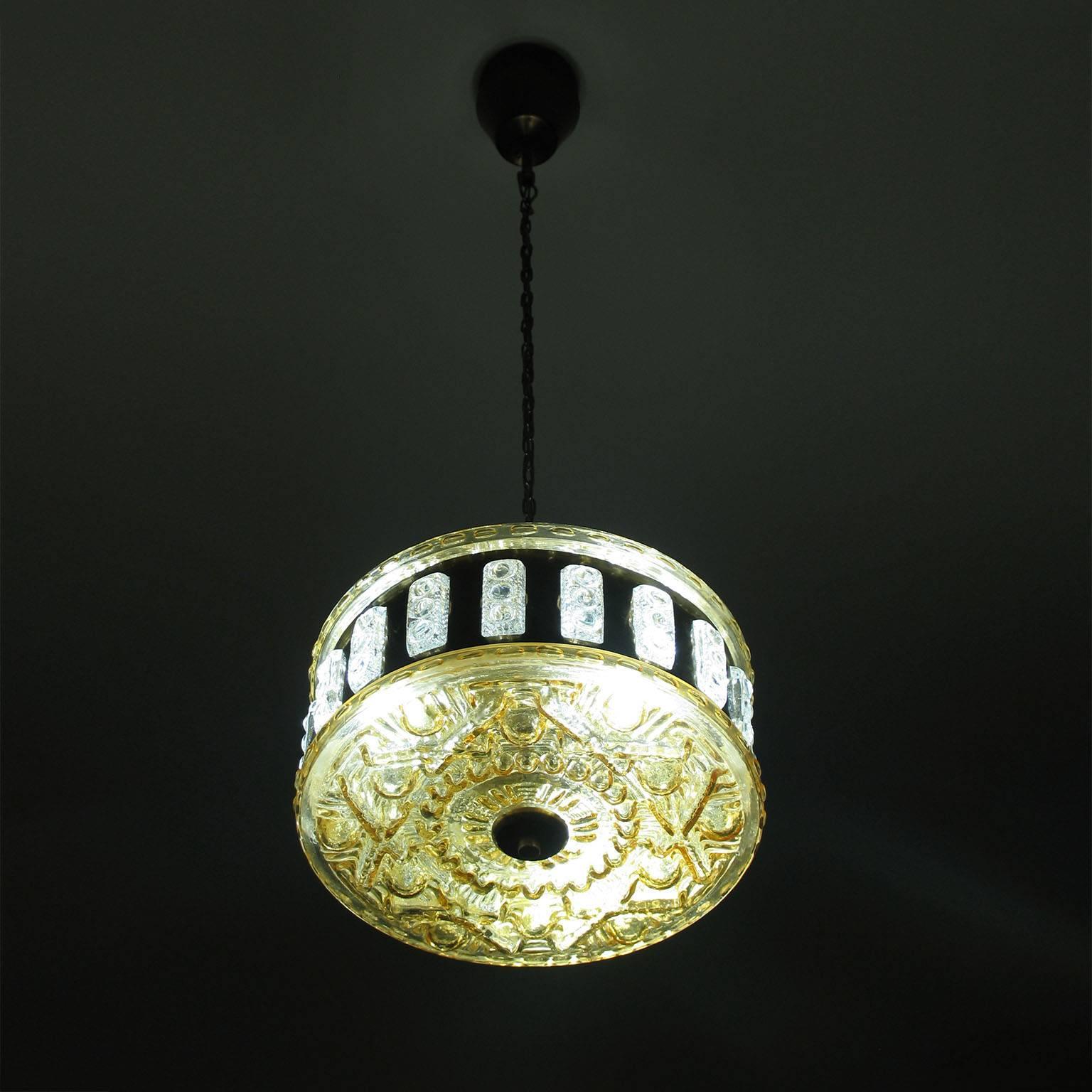 Swedish Mid-Century Modern Ceiling Light Brass and Crystal For Sale 4