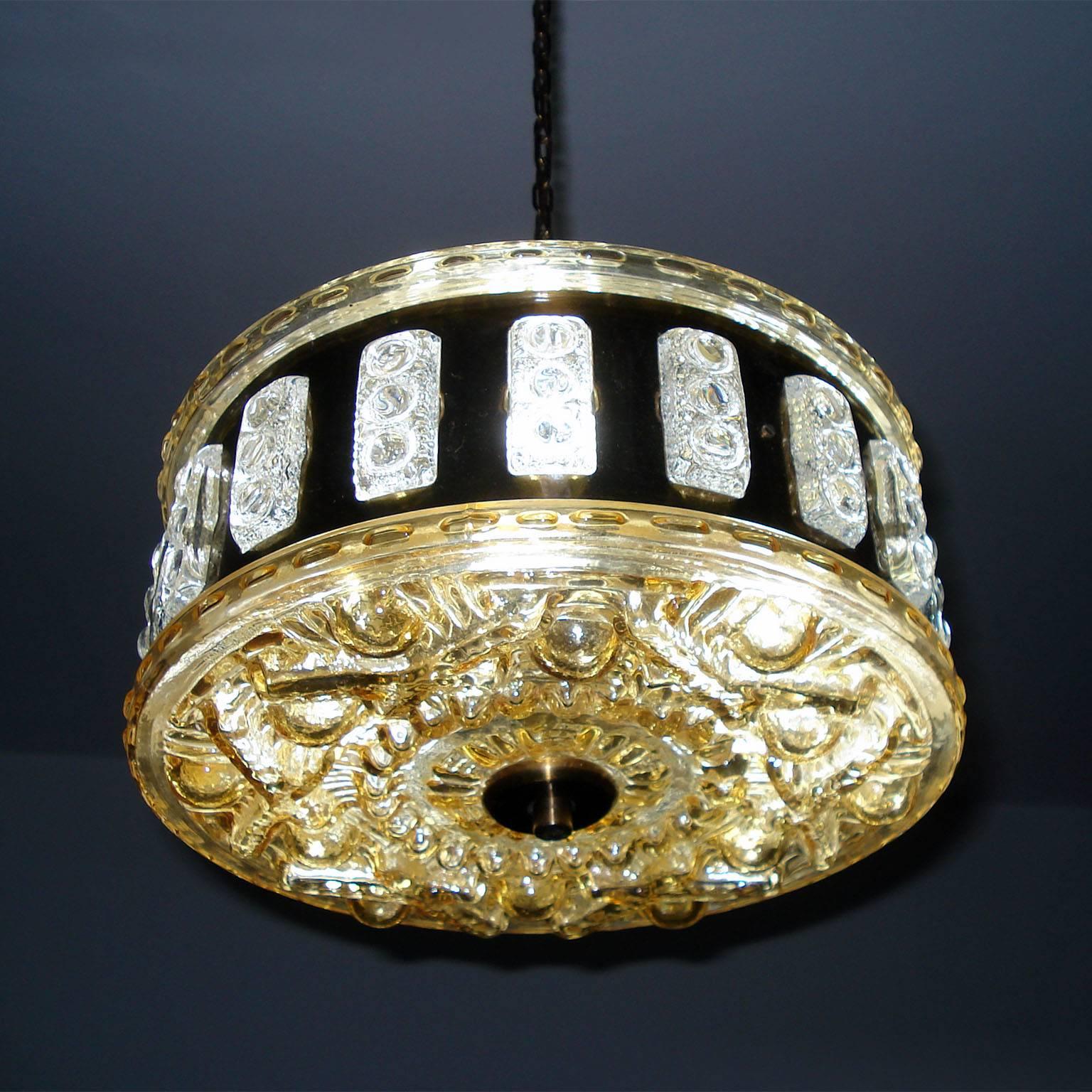 Swedish Mid-Century Modern Ceiling Light Brass and Crystal For Sale 5