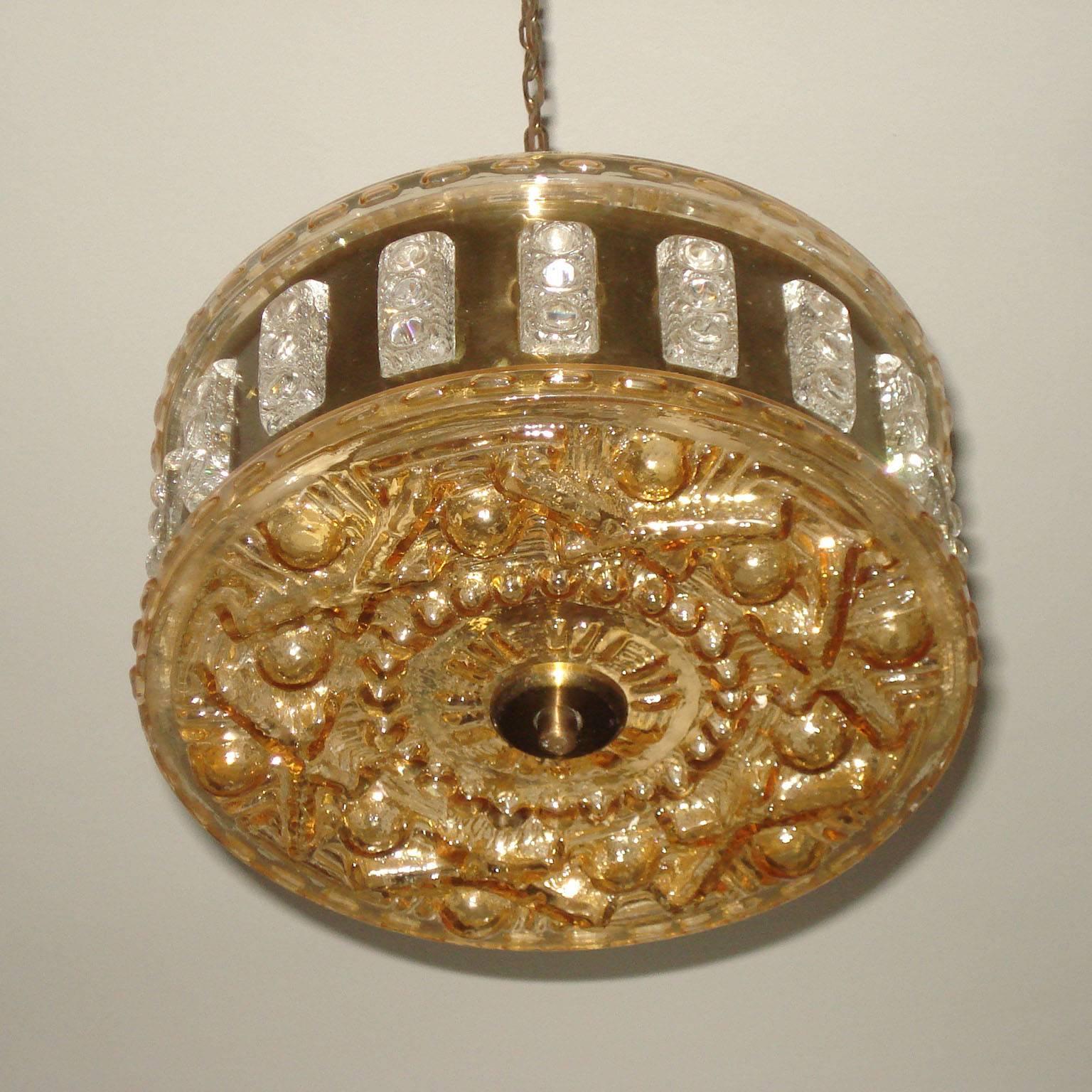 Late 20th Century Swedish Mid-Century Modern Ceiling Light Brass and Crystal For Sale