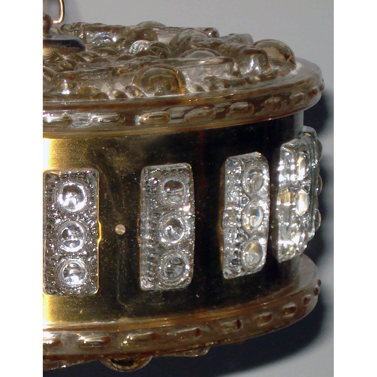 Swedish Mid-Century Modern Ceiling Light Brass and Crystal For Sale 3