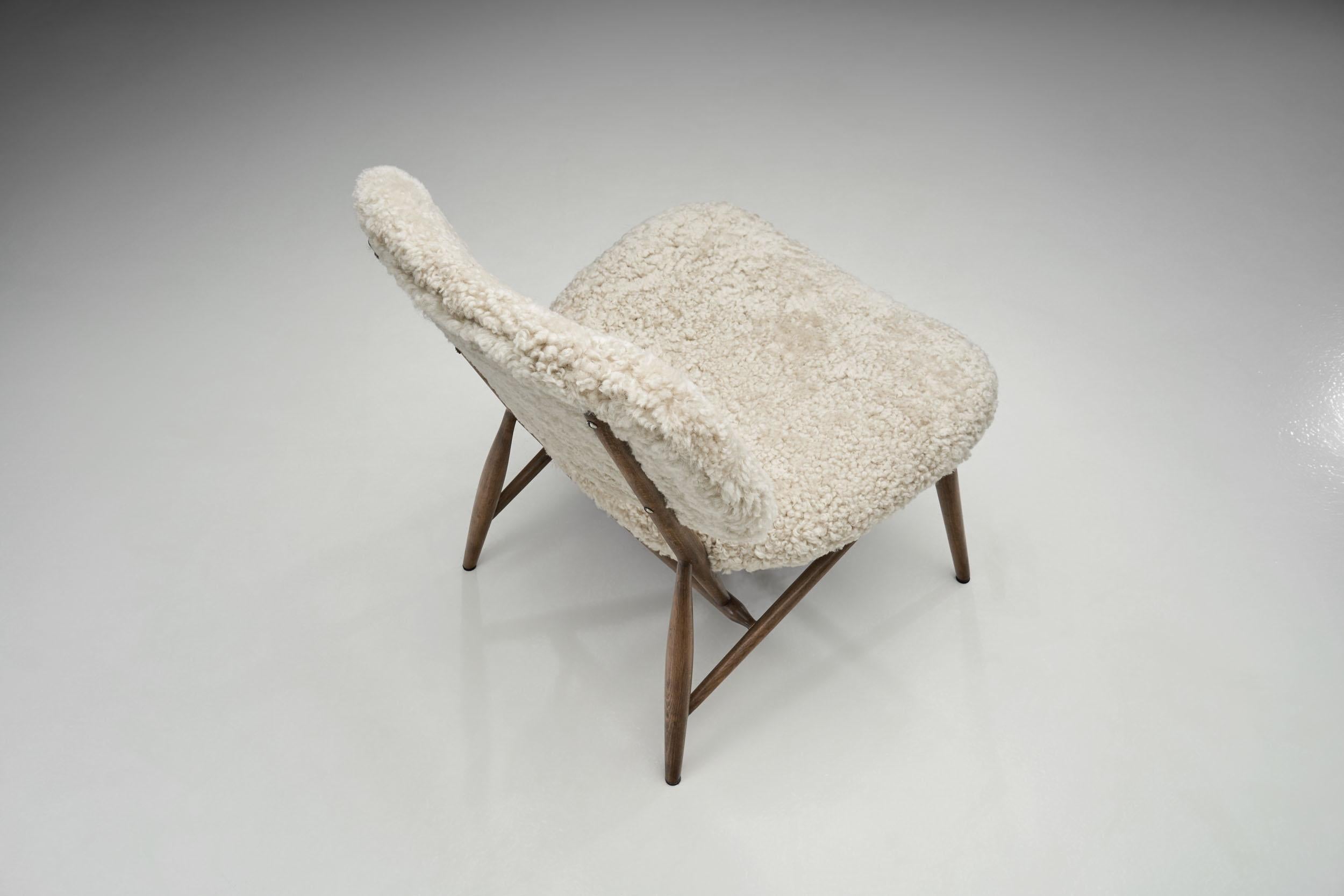 Sheepskin Swedish Mid-Century Modern Chair by Ab Diö Slöjd Och Möbler, Sweden, 1950s