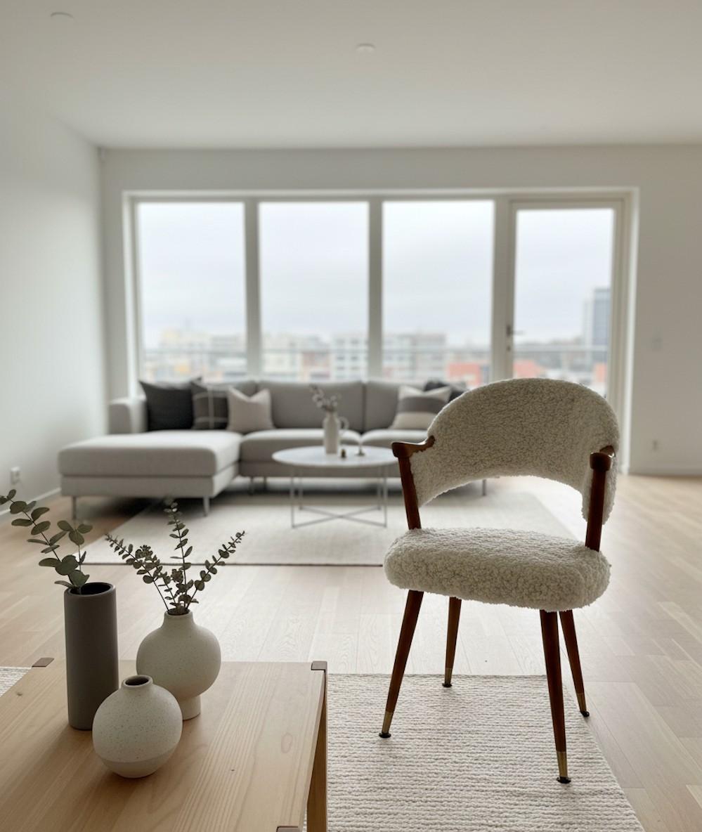 Chaise suédoise moderne du milieu du siècle - rembourrée avec de la peau de mouton en vente 2