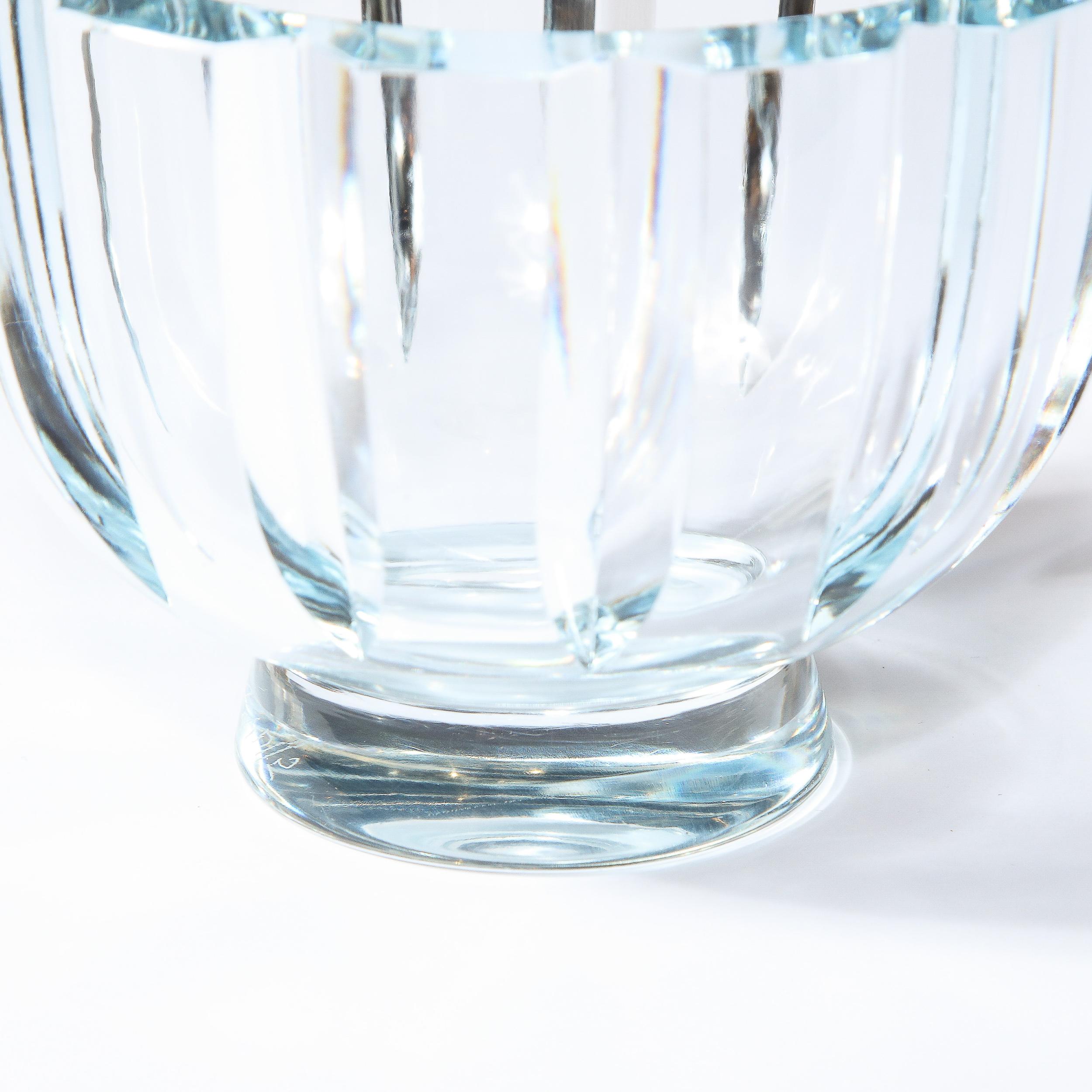 Swedish Mid-Century Modern Channel Faceted Translucent Light Blue Glass Bowl In Excellent Condition In New York, NY