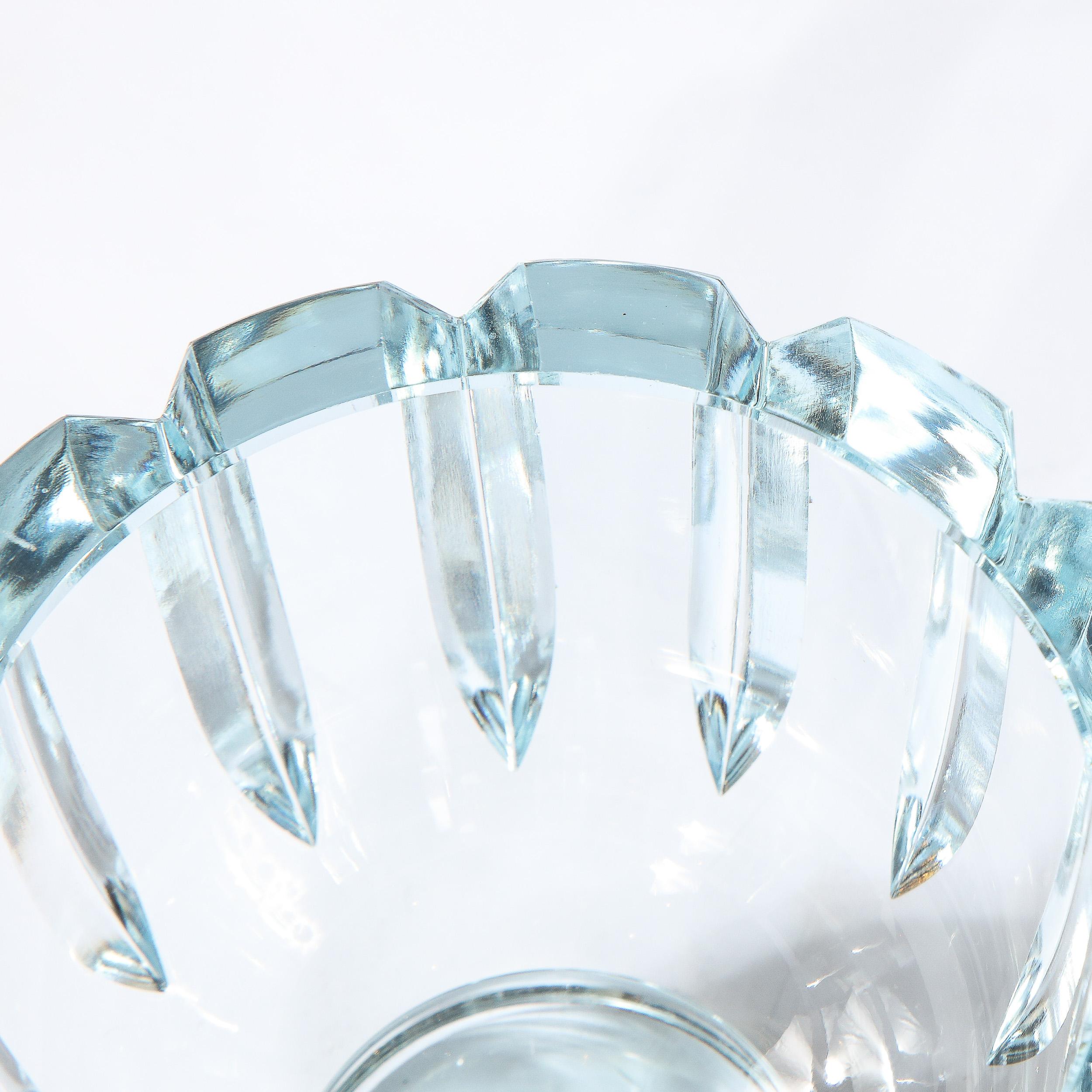 Swedish Mid-Century Modern Channel Faceted Translucent Light Blue Glass Bowl 3