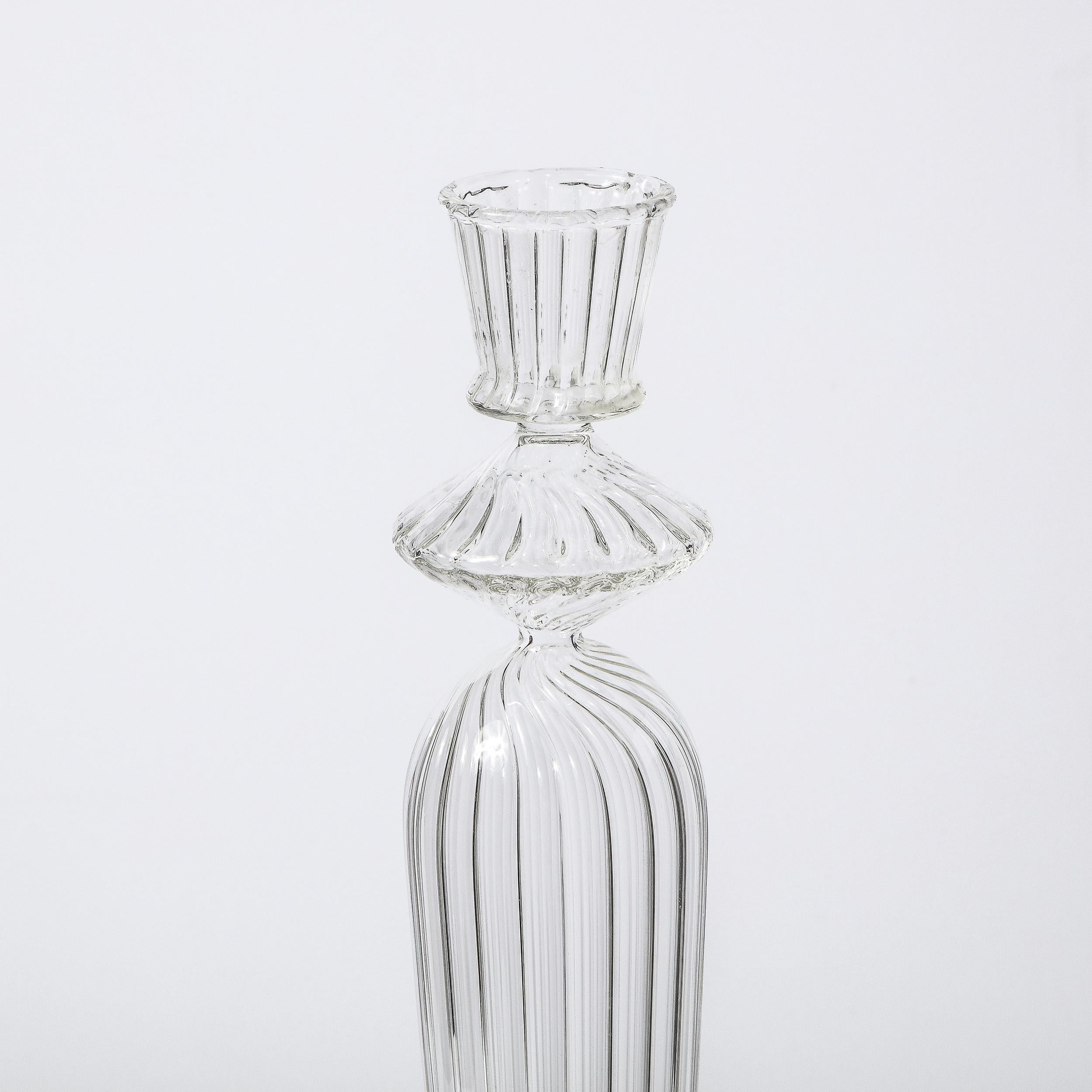 Swedish Mid-Century Modern Channeled Translucent Glass Candleholder In Excellent Condition In New York, NY