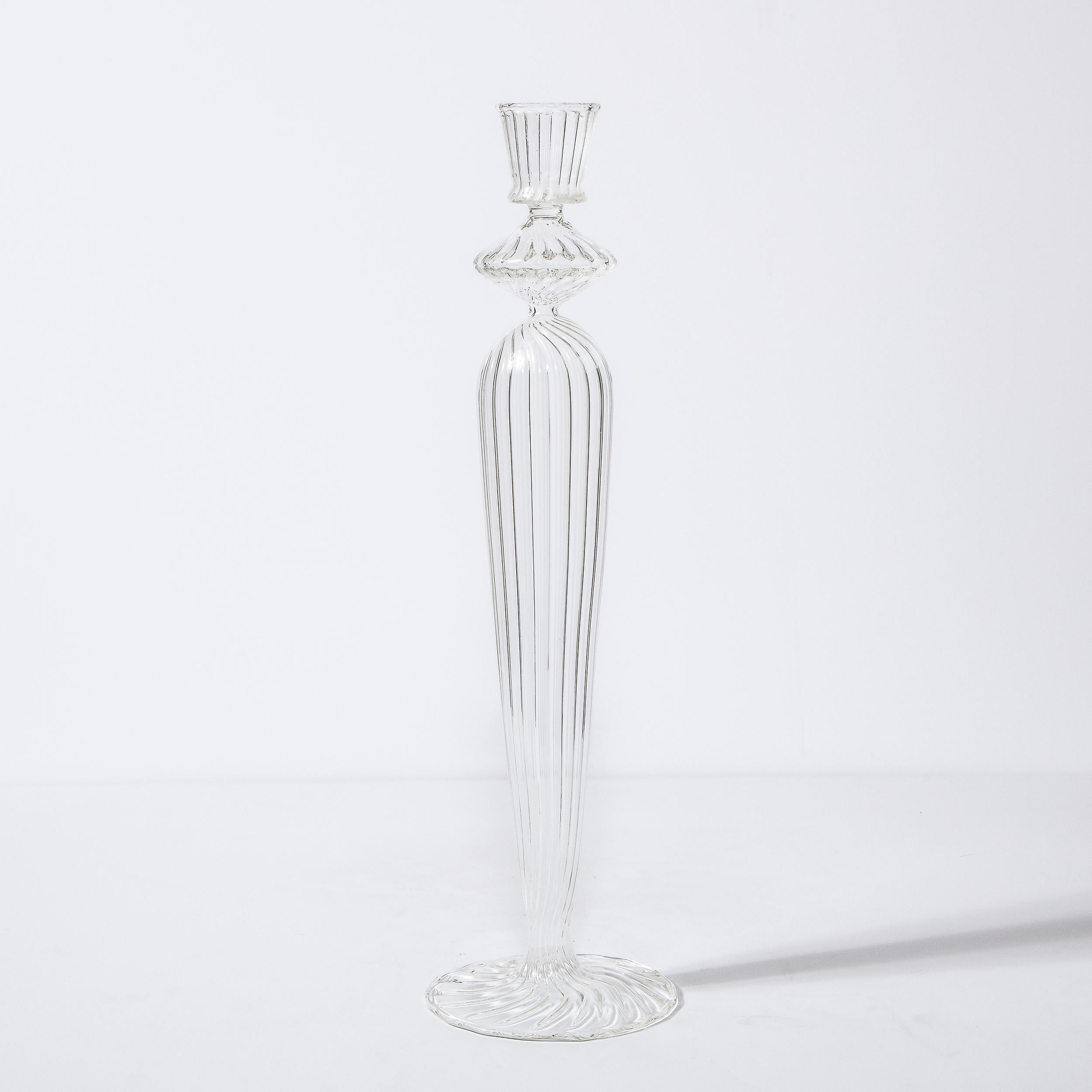 Swedish Mid-Century Modern Channeled Translucent Glass Candleholder 1
