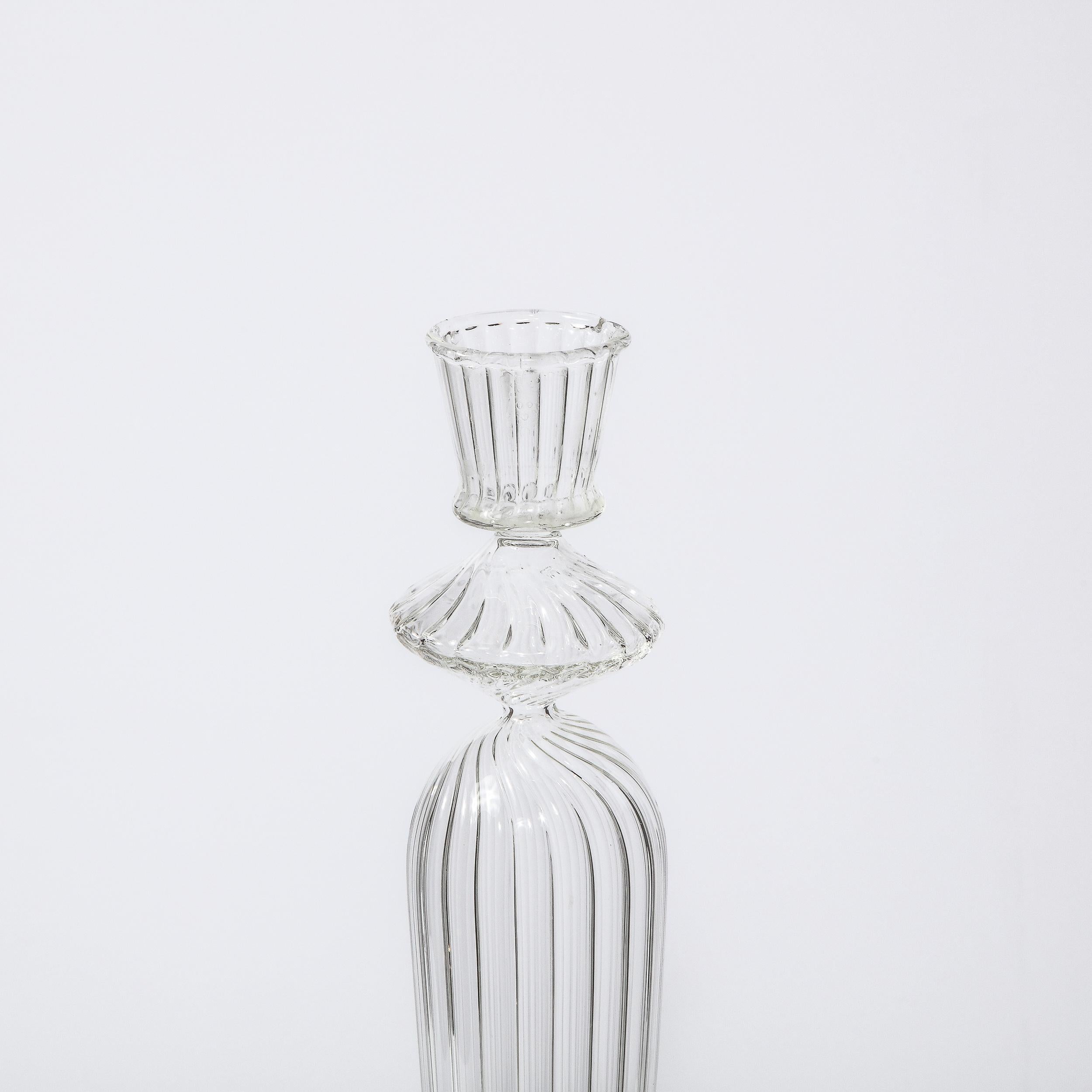 Swedish Mid-Century Modern Channeled Translucent Glass Candleholder 2