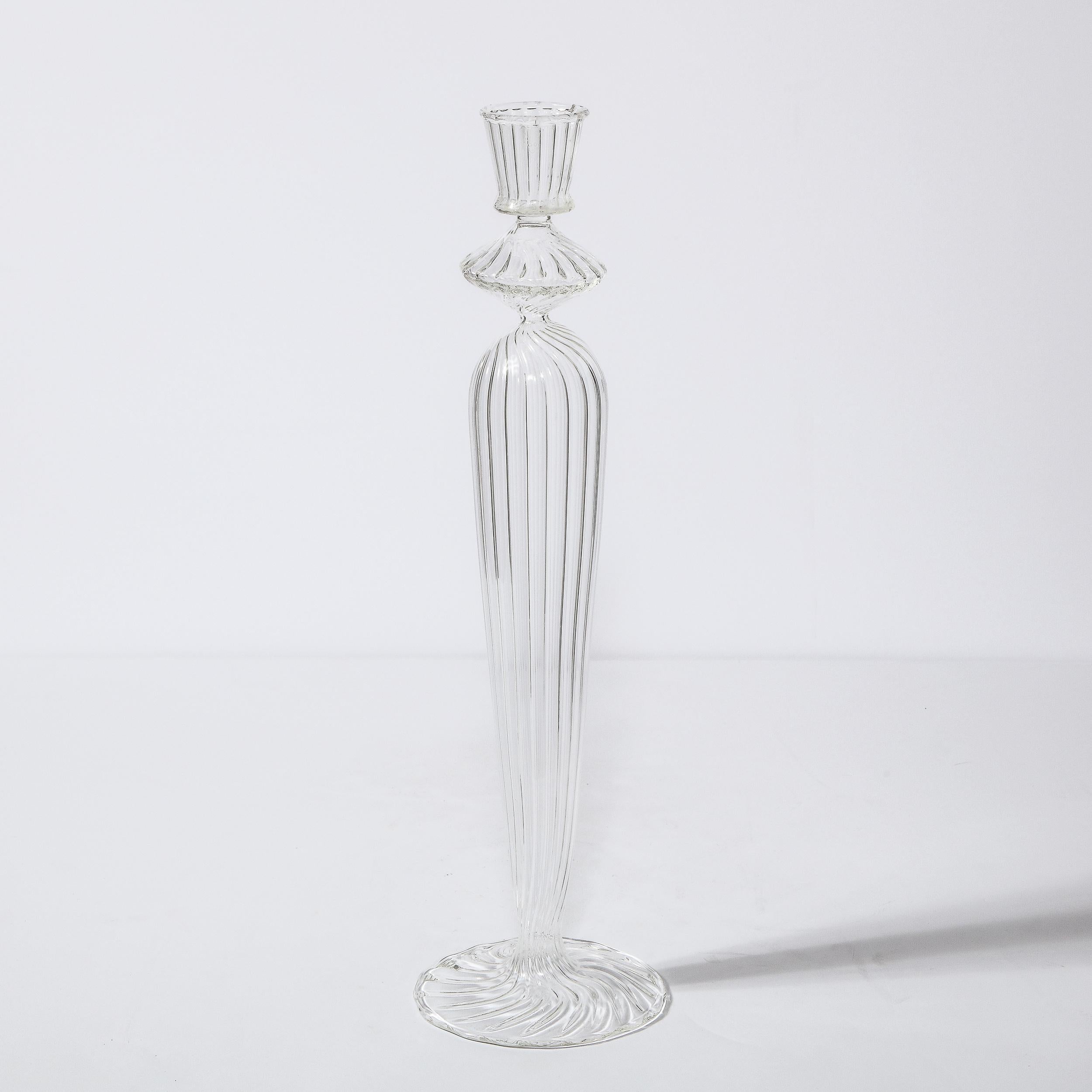 Swedish Mid-Century Modern Channeled Translucent Glass Candleholder 3