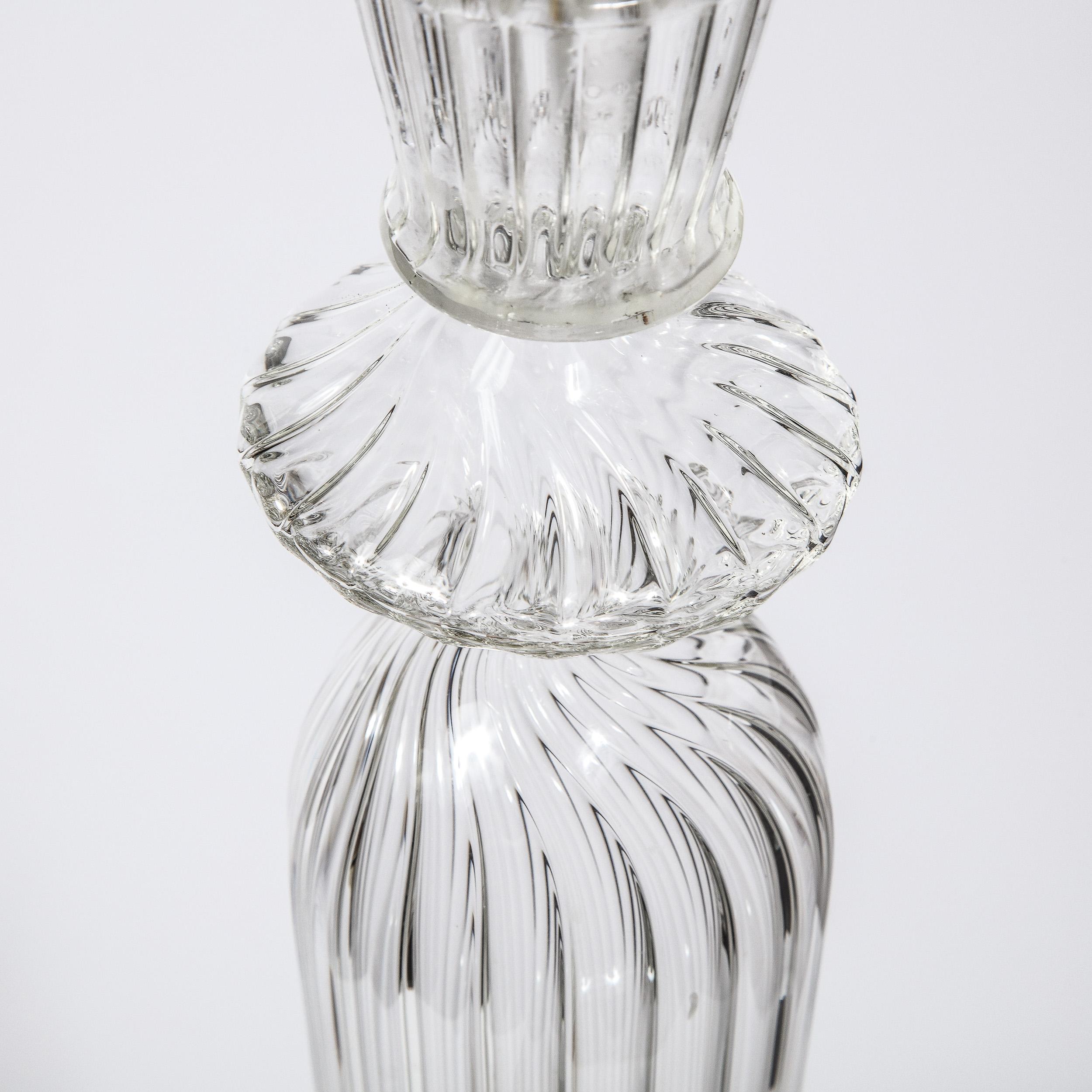Swedish Mid-Century Modern Channeled Translucent Glass Candleholder 4