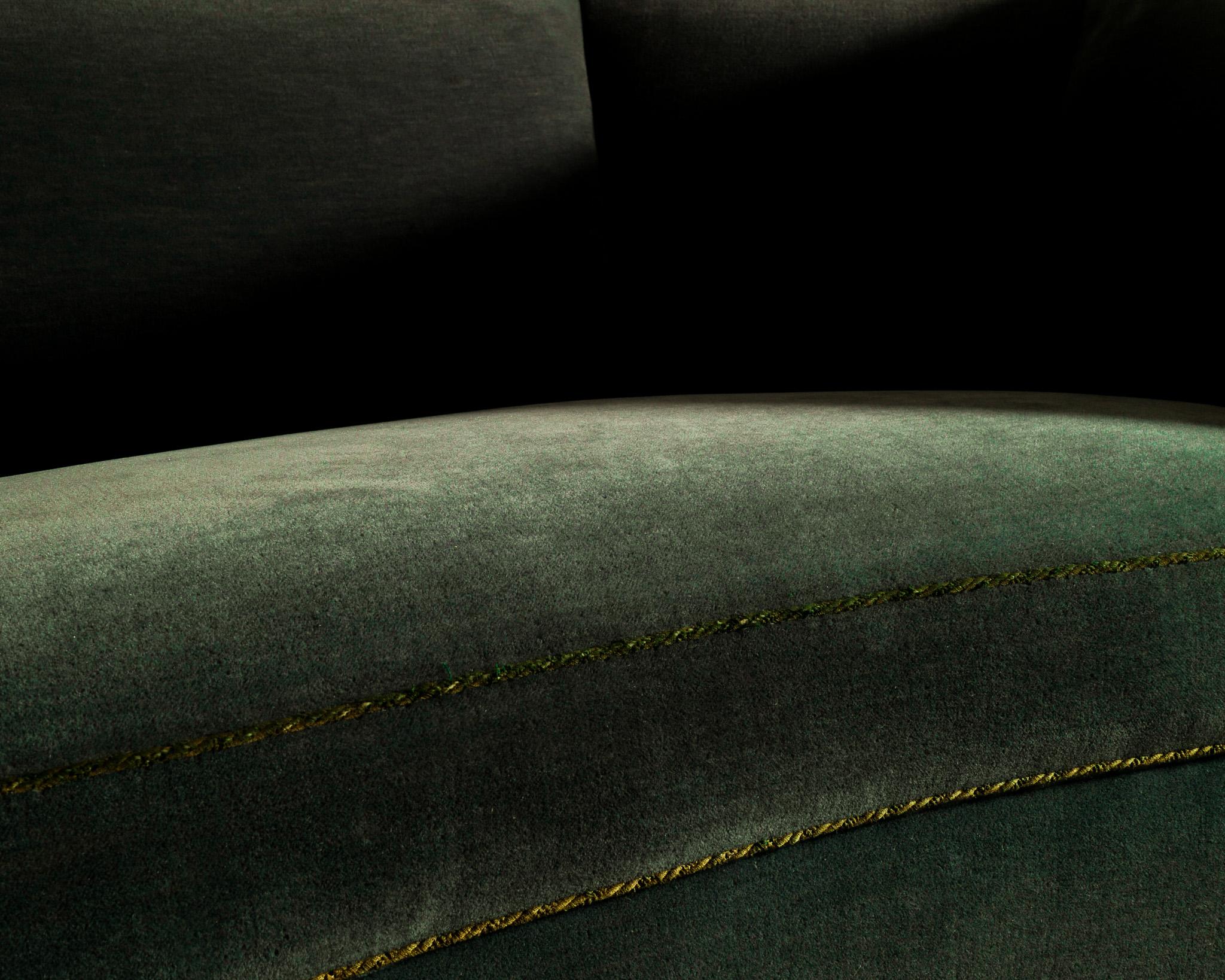 Mid-20th Century Swedish Mid Century Modern Curved Sofa in Dark Green Velvet Upholstery, 1930s  For Sale