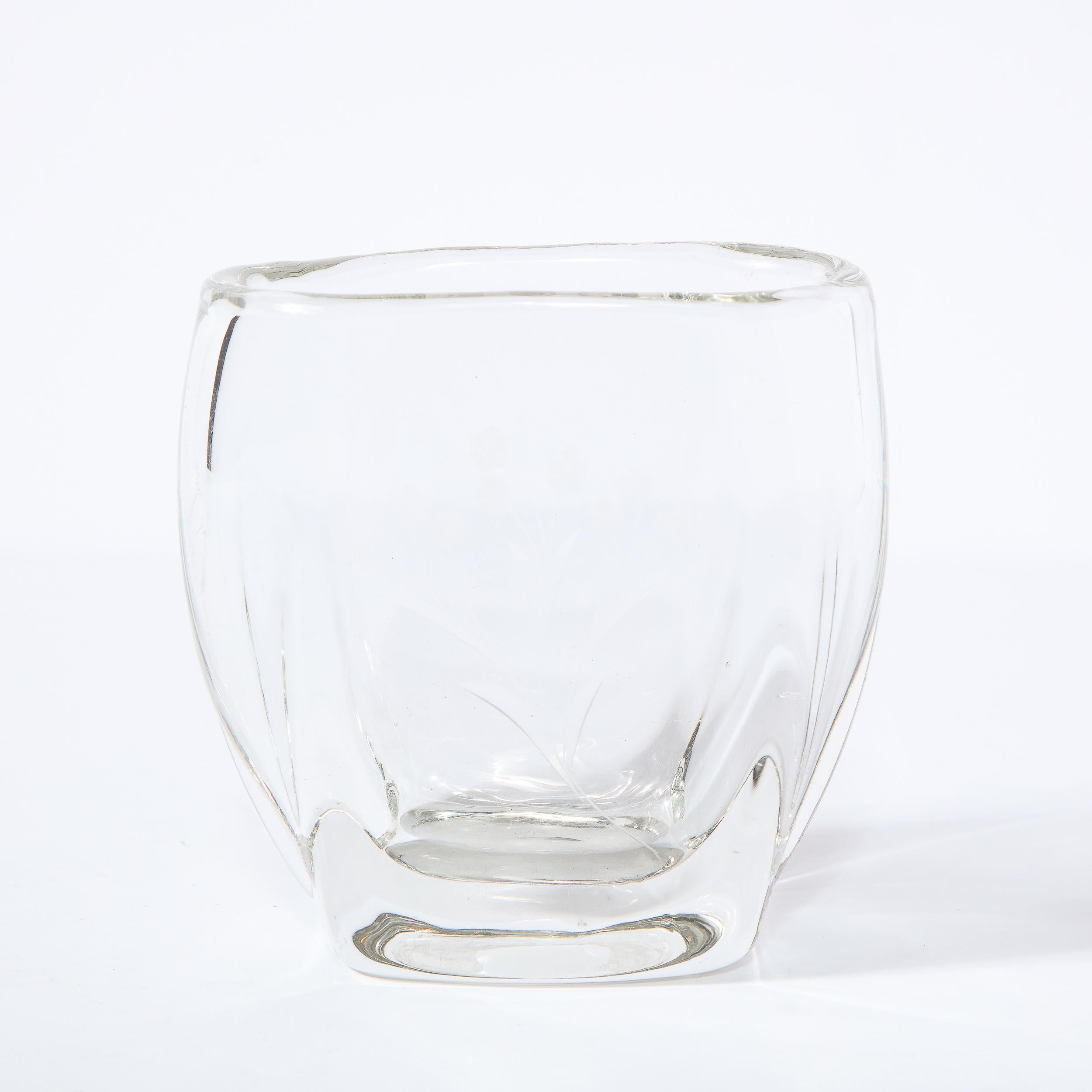 Swedish Mid-Century Modern Etched & Frosted Translucent Vase with Floral Motif In Excellent Condition For Sale In New York, NY