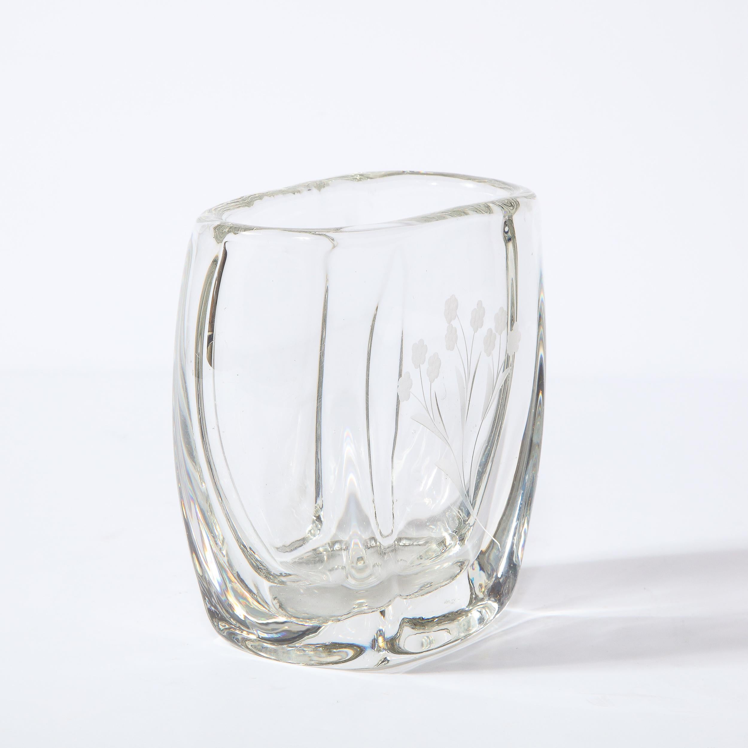 Swedish Mid-Century Modern Etched & Frosted Translucent Vase with Floral Motif For Sale 1