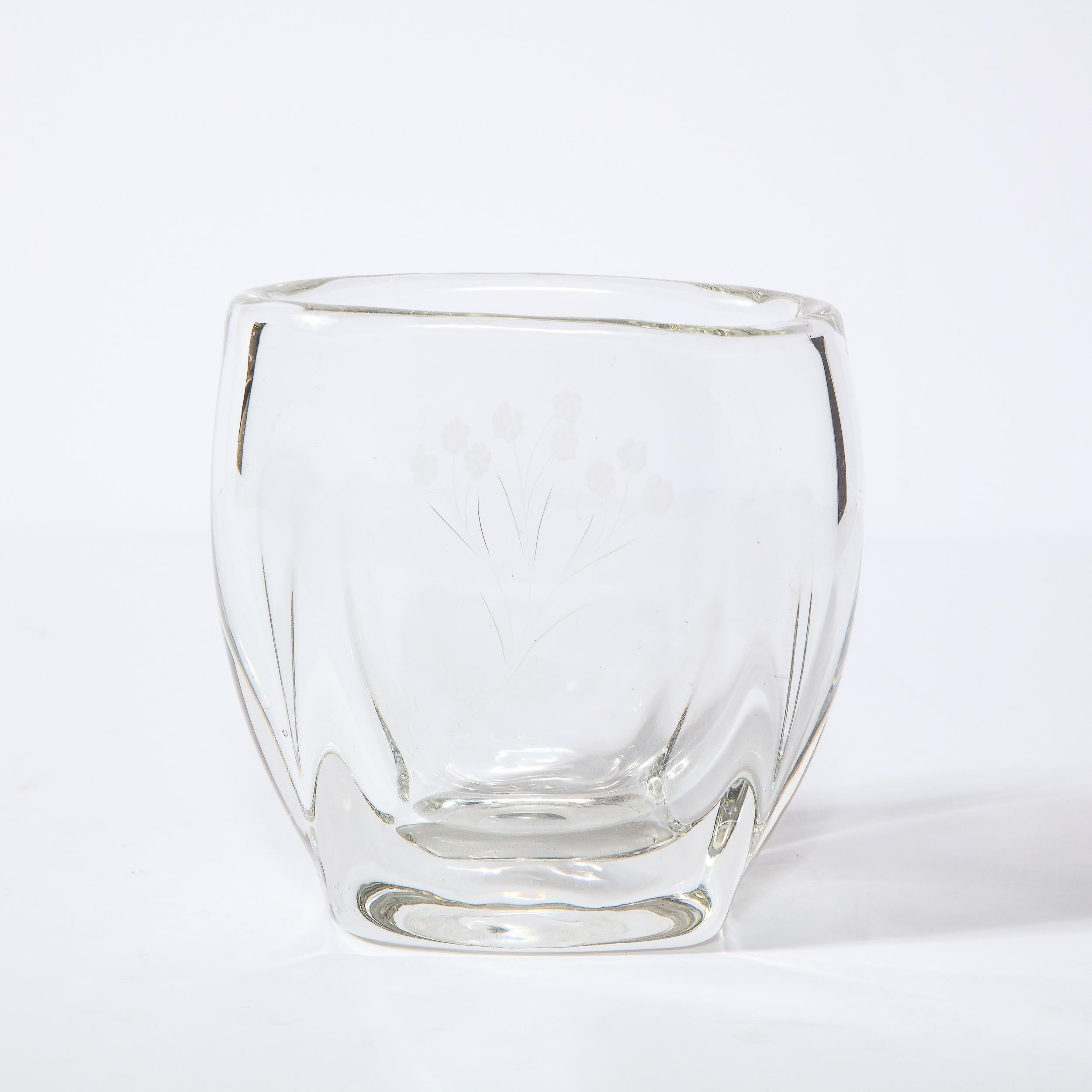 Swedish Mid-Century Modern Etched & Frosted Translucent Vase with Floral Motif For Sale 4