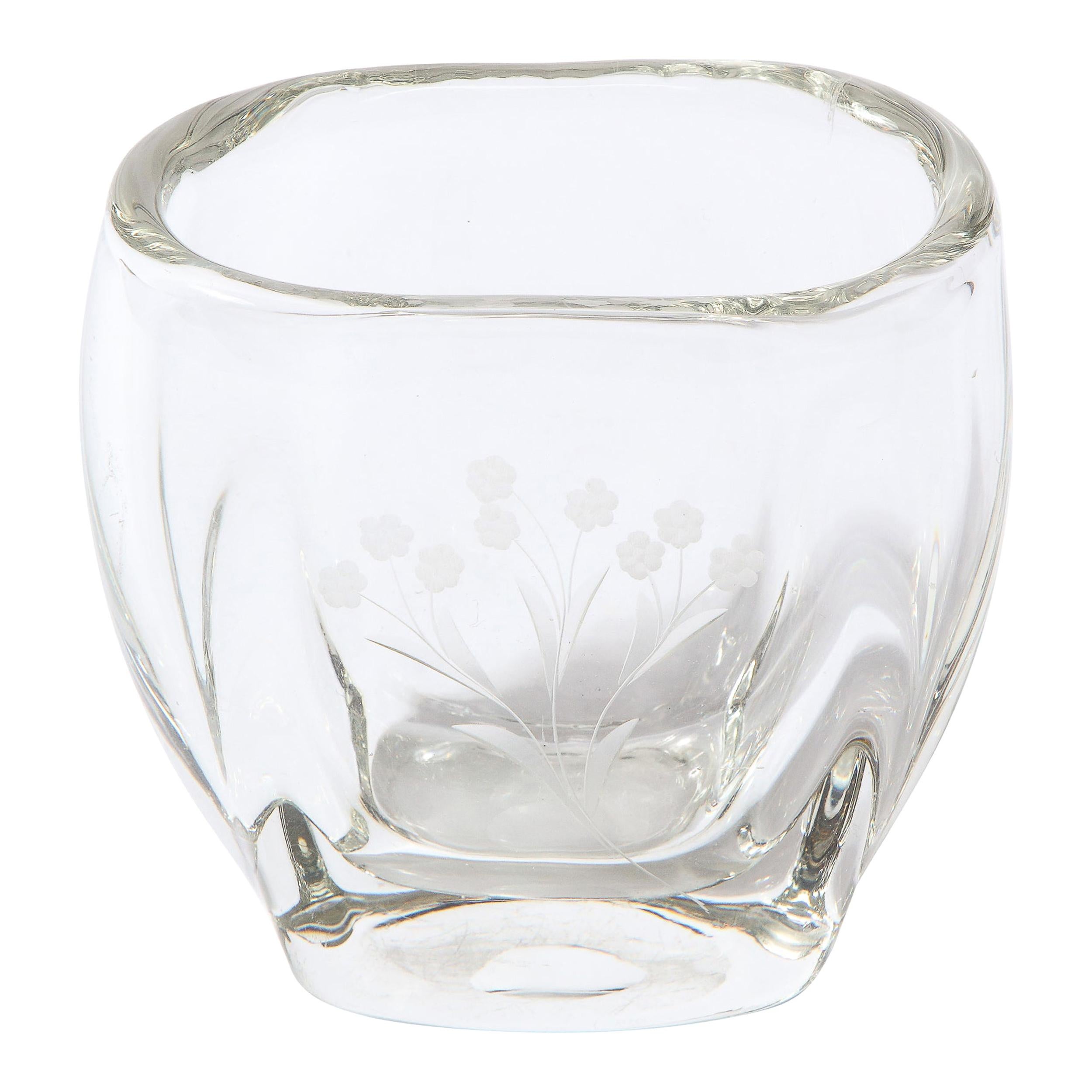 Swedish Mid-Century Modern Etched & Frosted Translucent Vase with Floral Motif