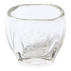 Swedish Mid-Century Modern Etched & Frosted Translucent Vase with Floral Motif