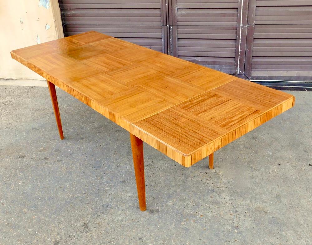 Mid-20th Century Swedish Mid-Century Modern Extendable Dining Table with Parquery Top, circa 1950 For Sale