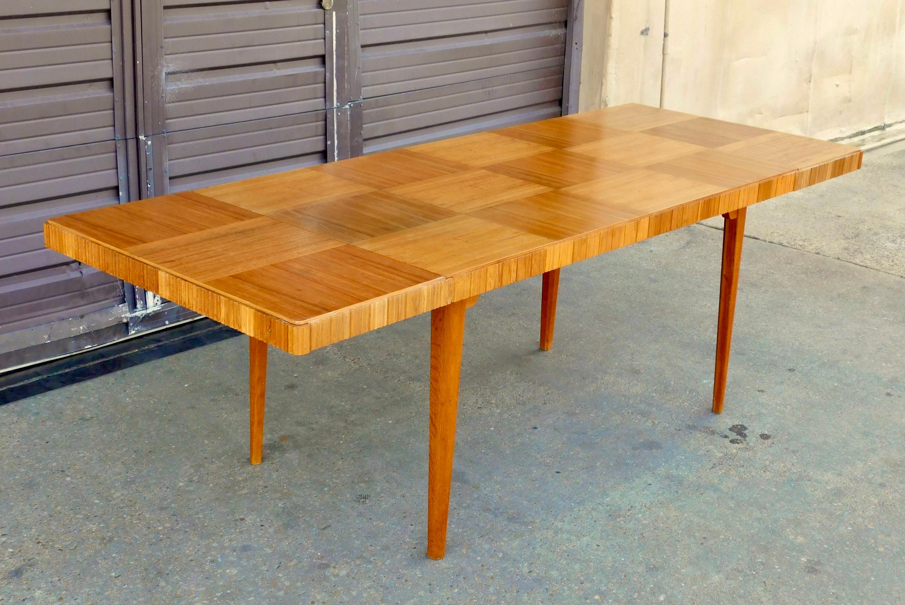 Birch Swedish Mid-Century Modern Extendable Dining Table with Parquery Top, circa 1950 For Sale