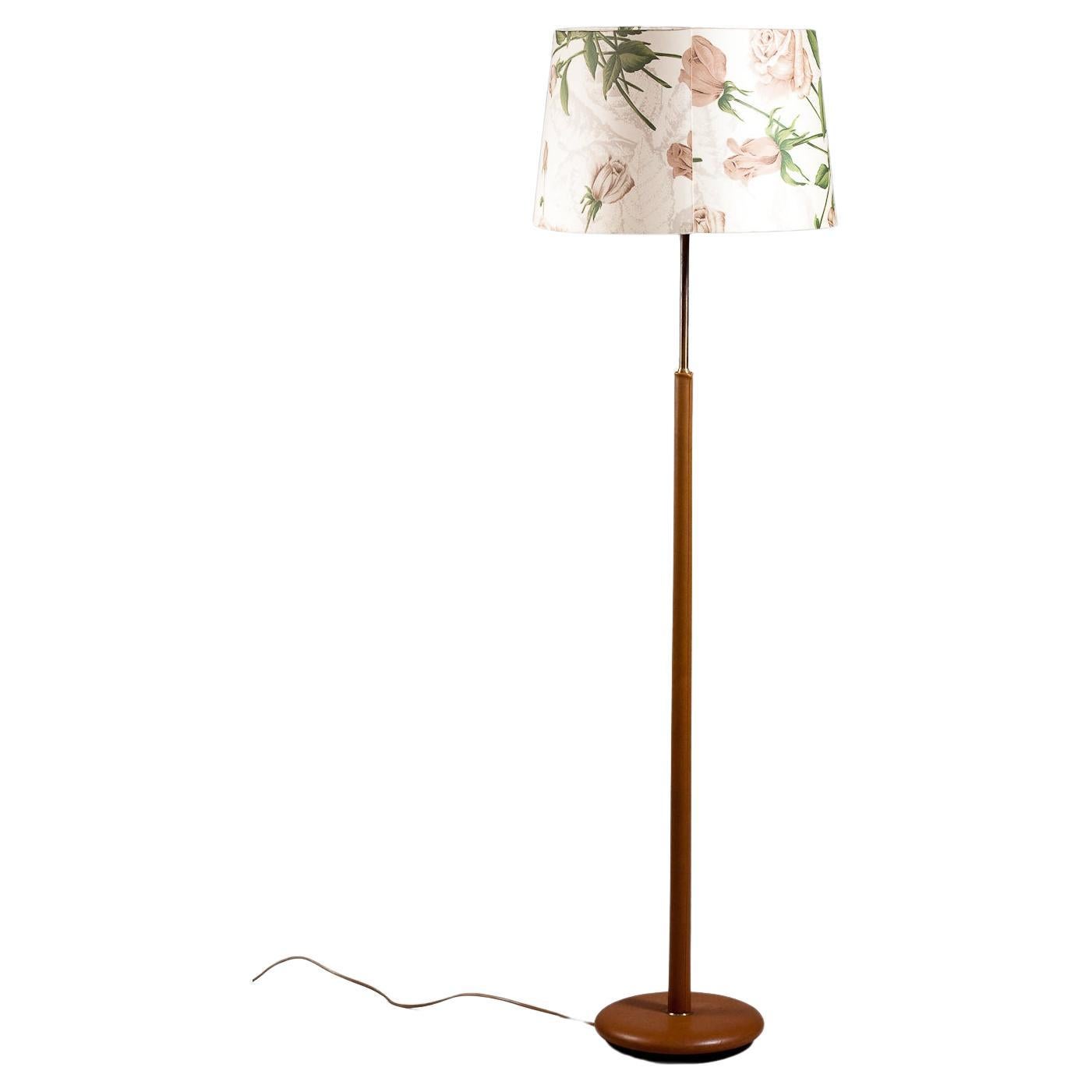 Swedish mid-century modern floor lamp in leather, ANF