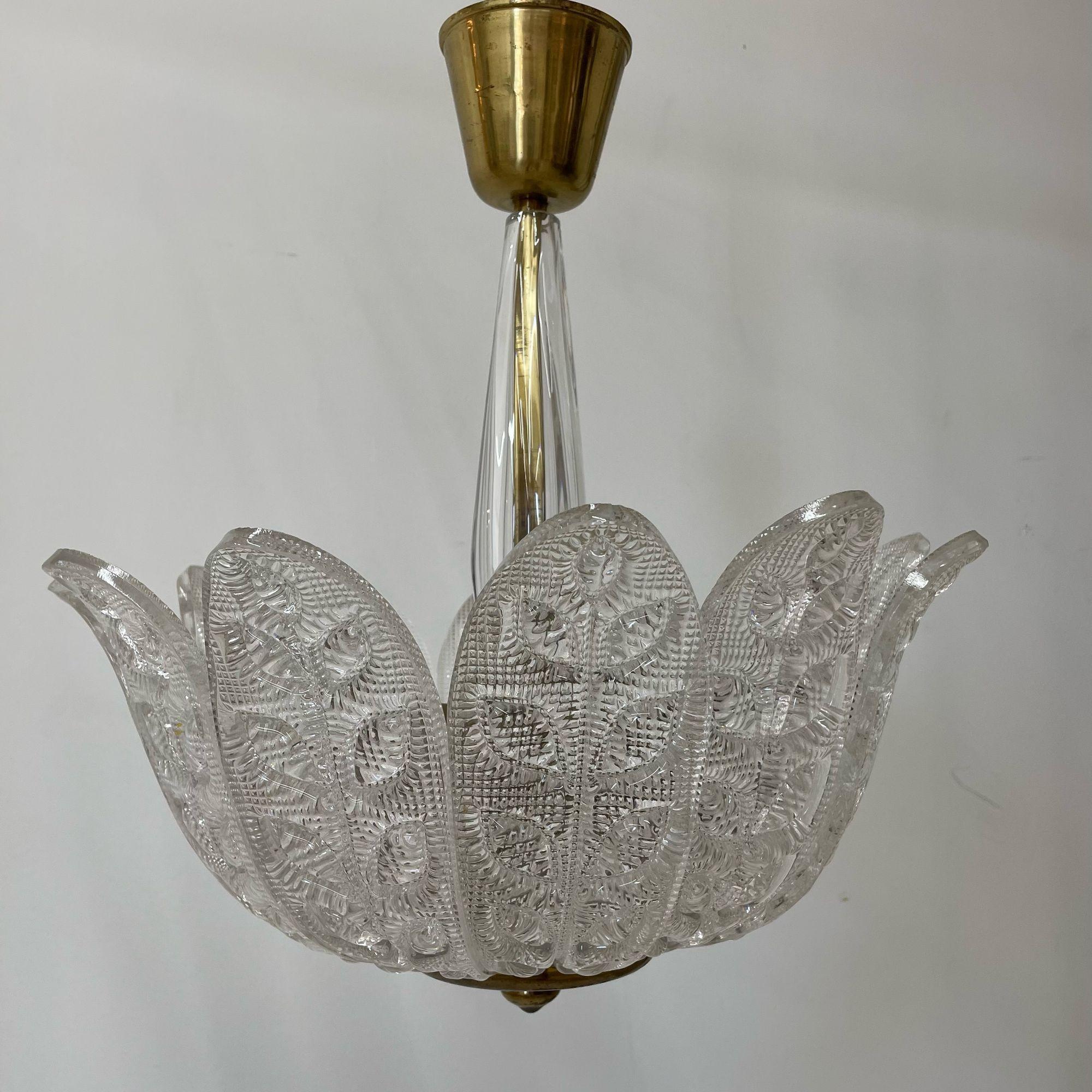 Mid-20th Century Swedish Mid-Century Modern Glass Flower Petal Chandelier by Carl Fagerlund 1940s For Sale