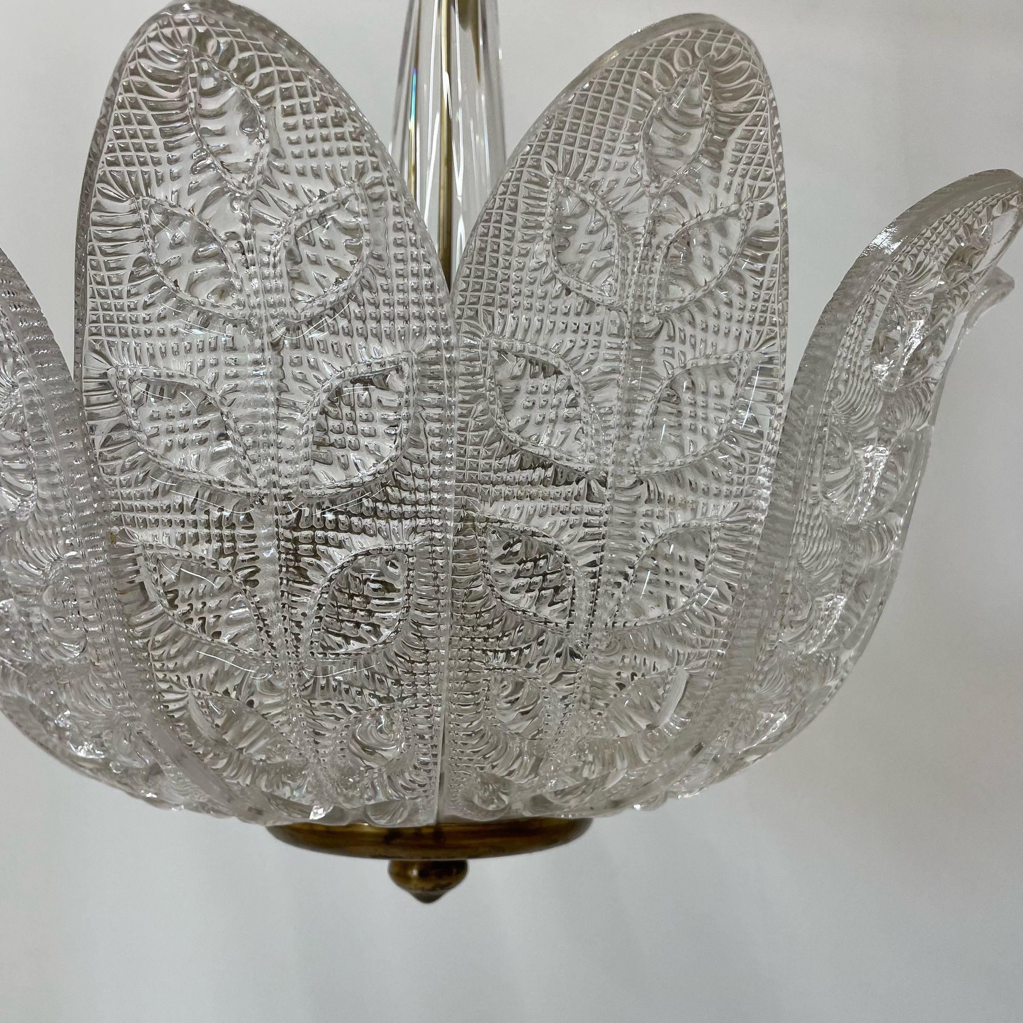Swedish Mid-Century Modern Glass Flower Petal Chandelier by Carl Fagerlund 1940s For Sale 3