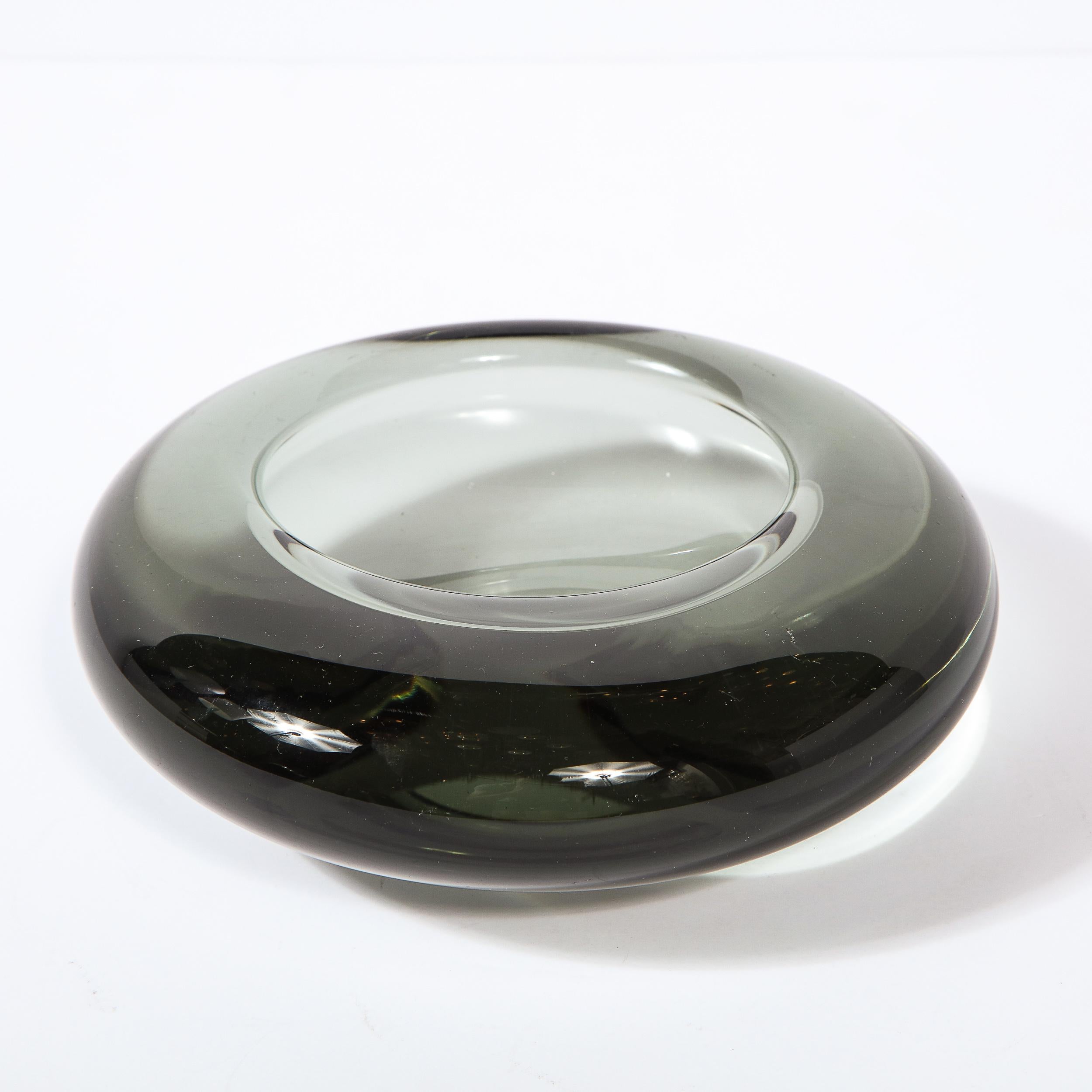 Swedish Mid-Century Modern Handblown Smoked Glass Dish Signed by Holmegaard In Good Condition For Sale In New York, NY