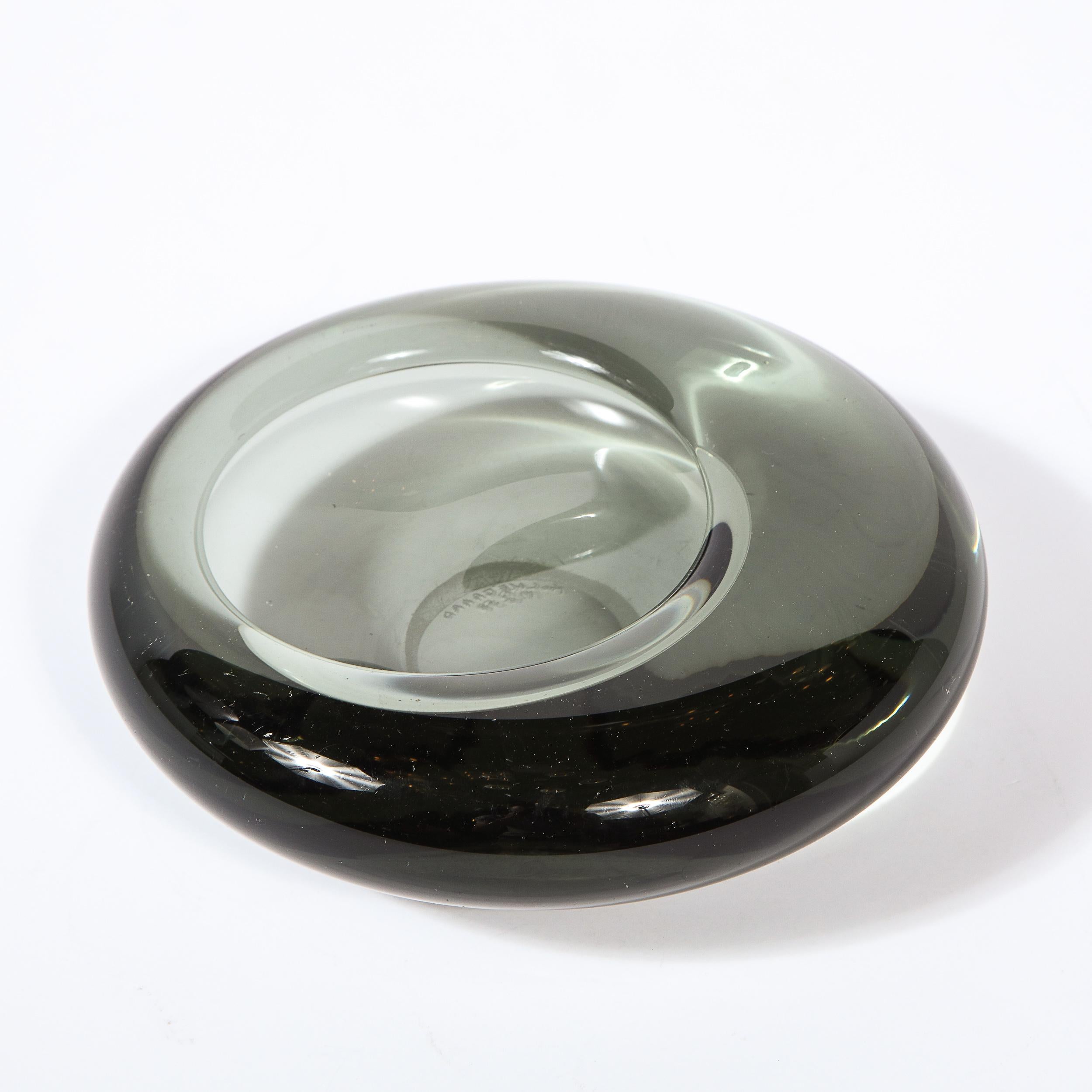 Mid-20th Century Swedish Mid-Century Modern Handblown Smoked Glass Dish Signed by Holmegaard For Sale