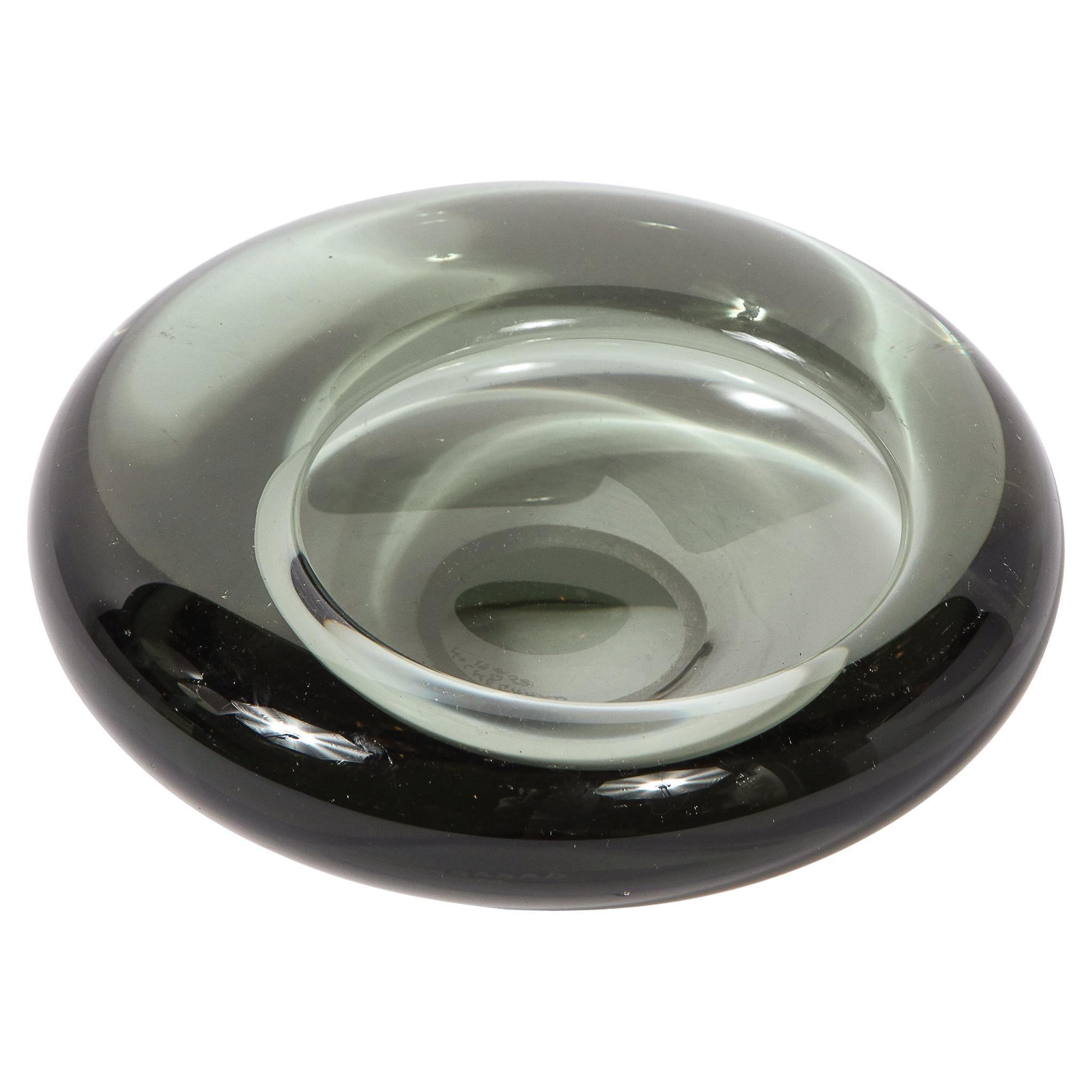 Swedish Mid-Century Modern Handblown Smoked Glass Dish Signed by Holmegaard For Sale