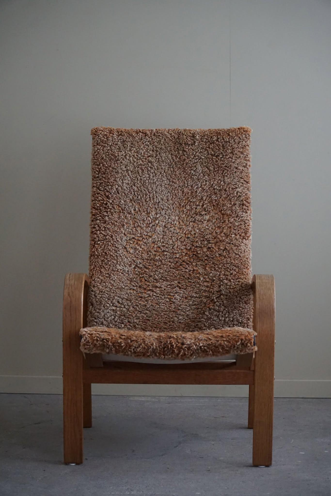 Sillón Highback Sueco Moderno de Mitad de Siglo en Roble y Lana de Cordero, Años 60 en venta 5