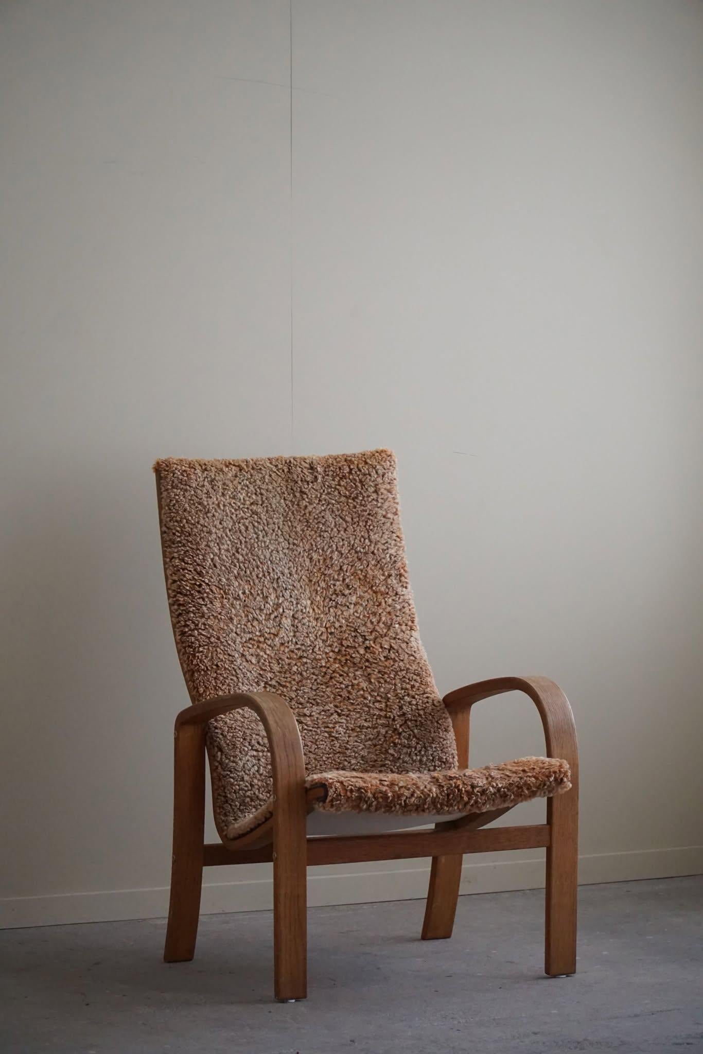 Sillón Highback Sueco Moderno de Mitad de Siglo en Roble y Lana de Cordero, Años 60 en venta 2
