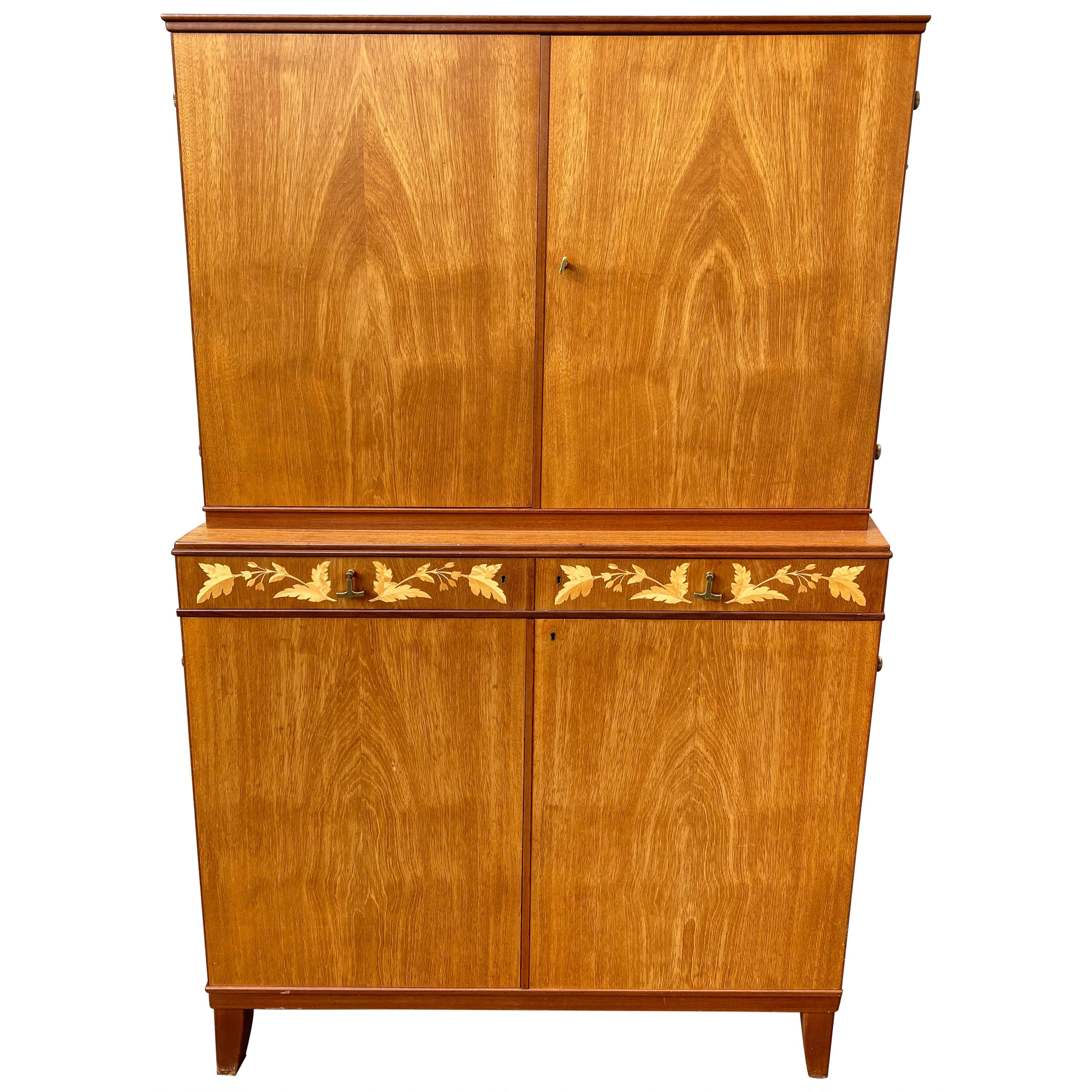 Swedish Mid-Century Modern Inlaid Cabinet With Brass Hardware By J.O. Carlssons
