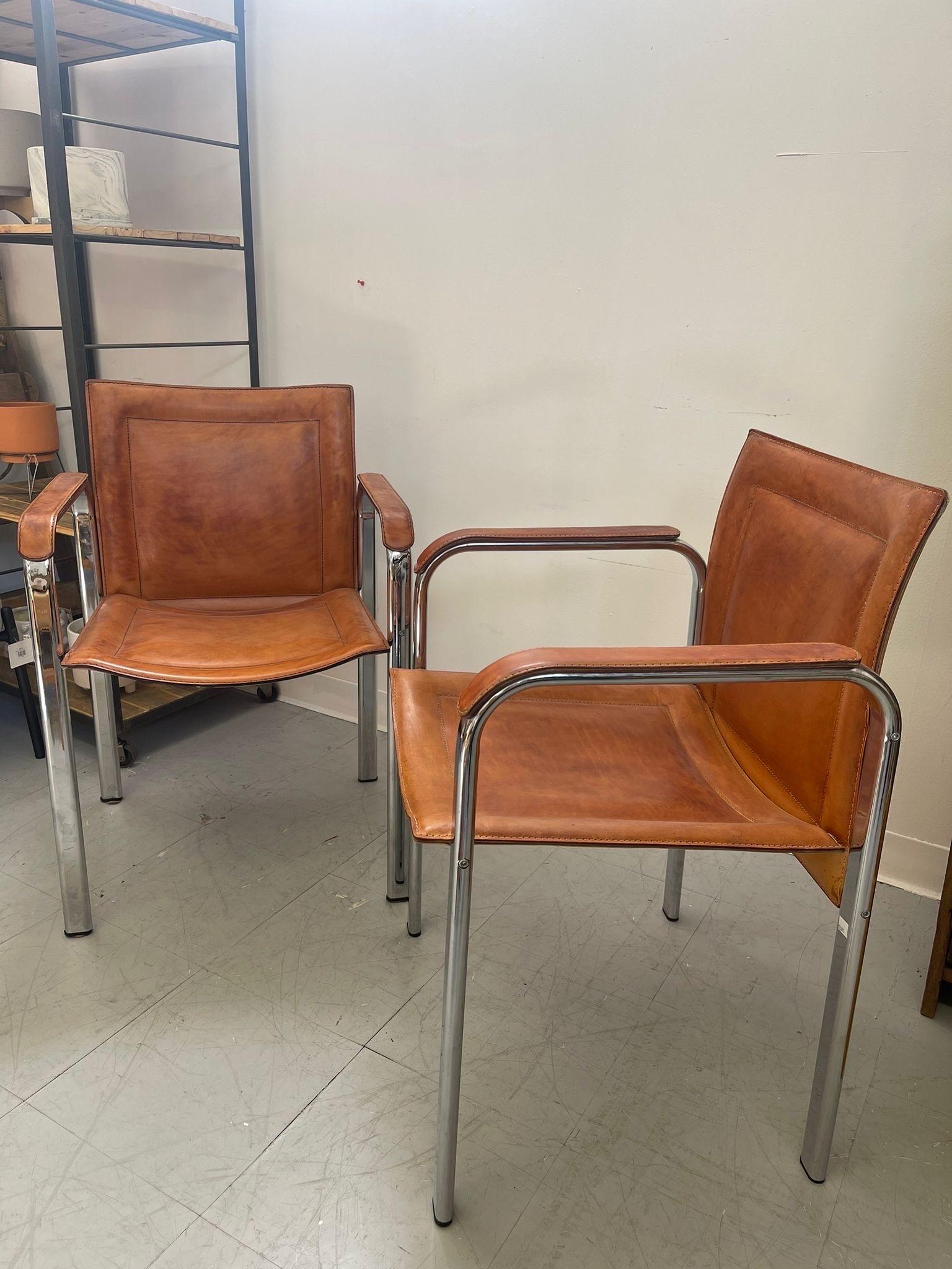 Swedish Mid Century Modern Leather Chairs. Set of Two In Good Condition For Sale In Seattle, WA
