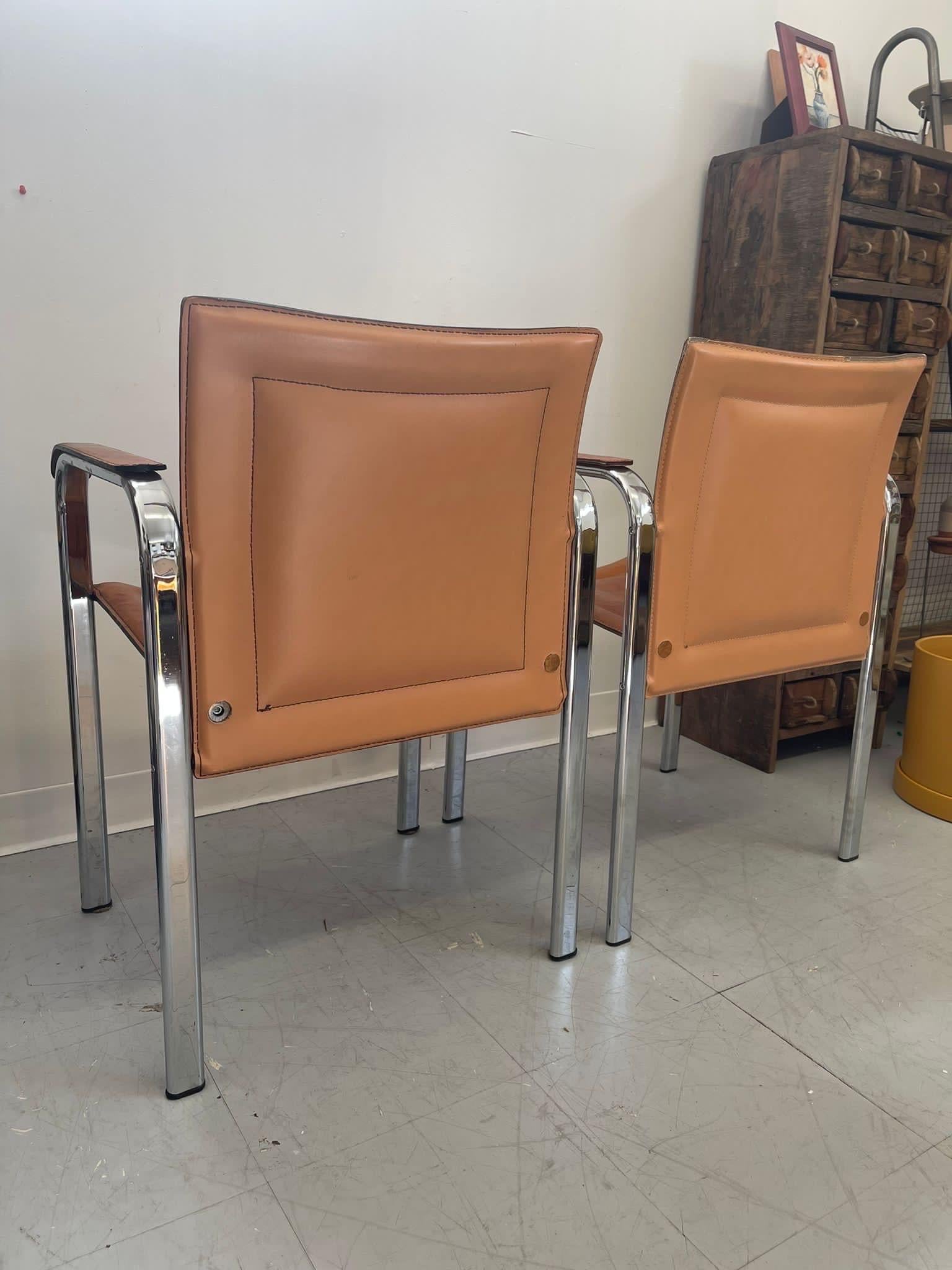 Late 20th Century Swedish Mid Century Modern Leather Chairs. Set of Two For Sale