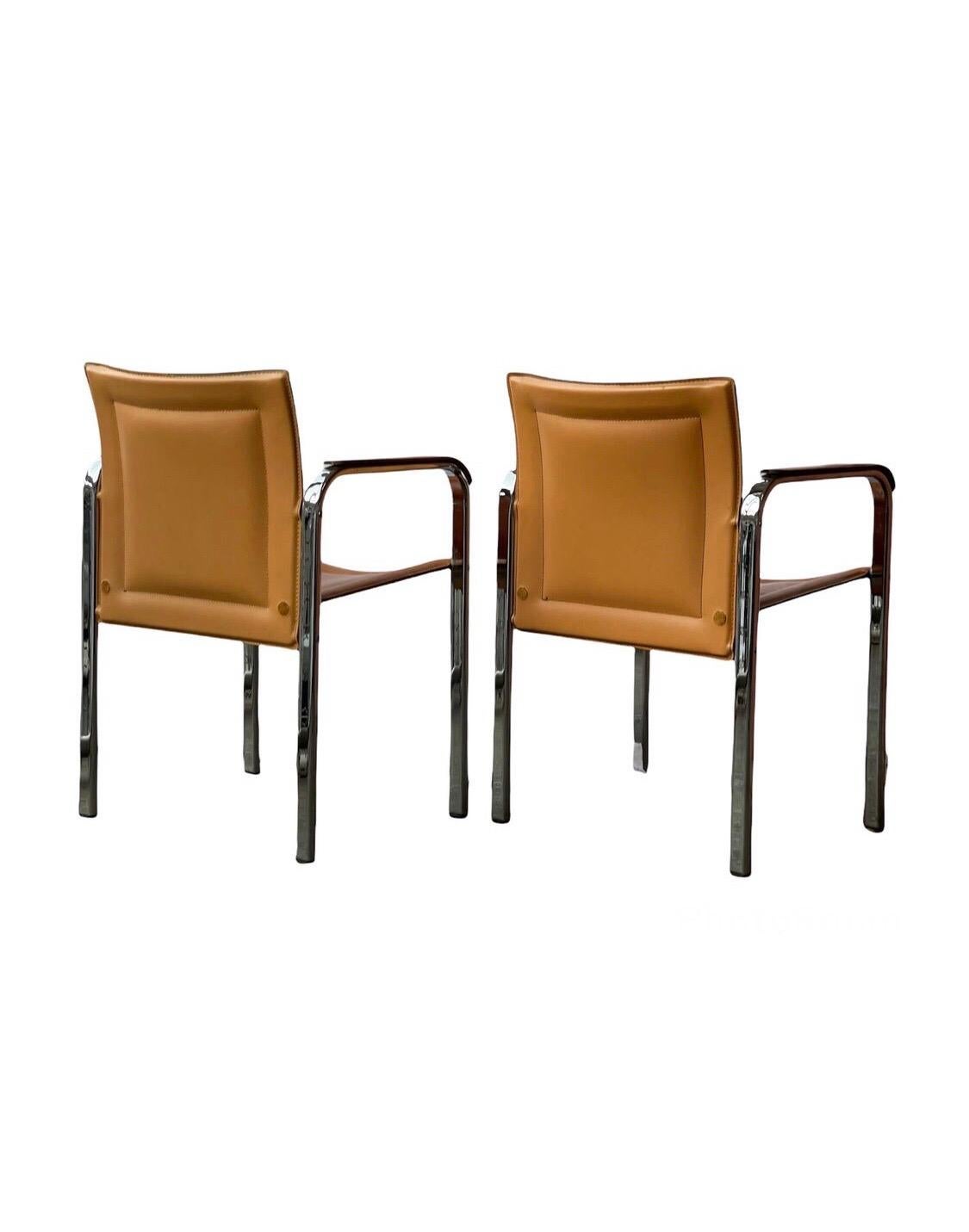 Swedish Mid-Century Modern Leather Chrome Accent Chairs, a Pair In Good Condition For Sale In Seattle, WA